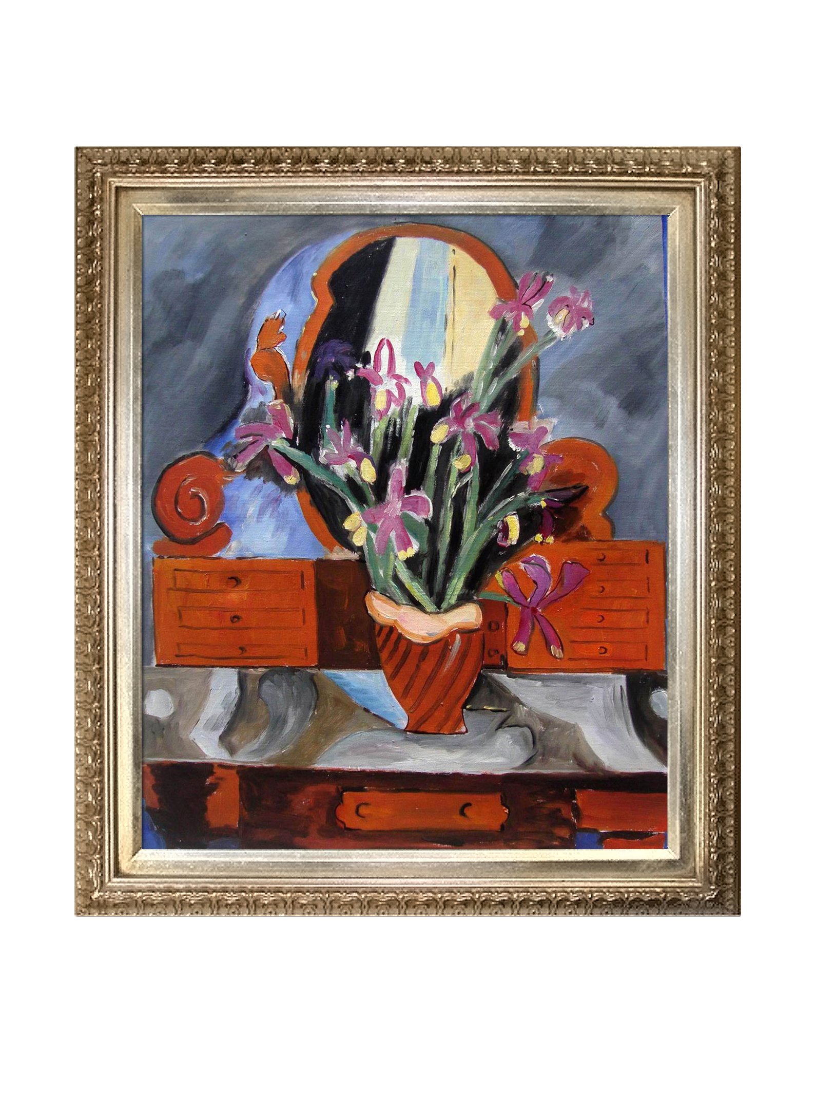 OverstockArt Iris Floral Vase Framed Oil Painting - 30x26x2 Inch Multi-Color Wall Art Decor for Living Room, Bedroom & Office