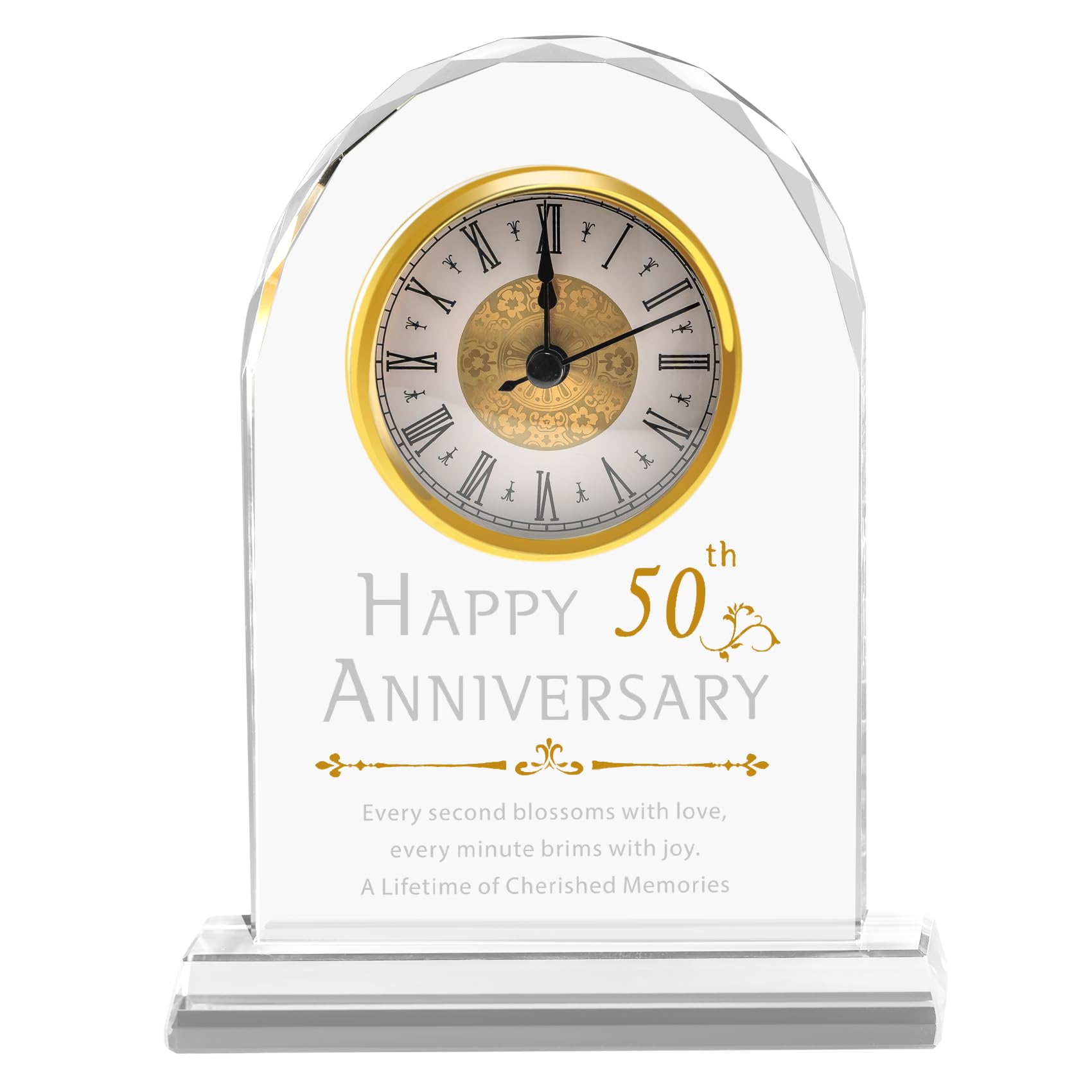 50th Wedding Anniversary Crystal Clock Gift for Couples - Elegant Quartz Timepiece for Husband, Wife & Parents - Perfect 50 Year Anniversary Decor for Home, Office & Special Occasions