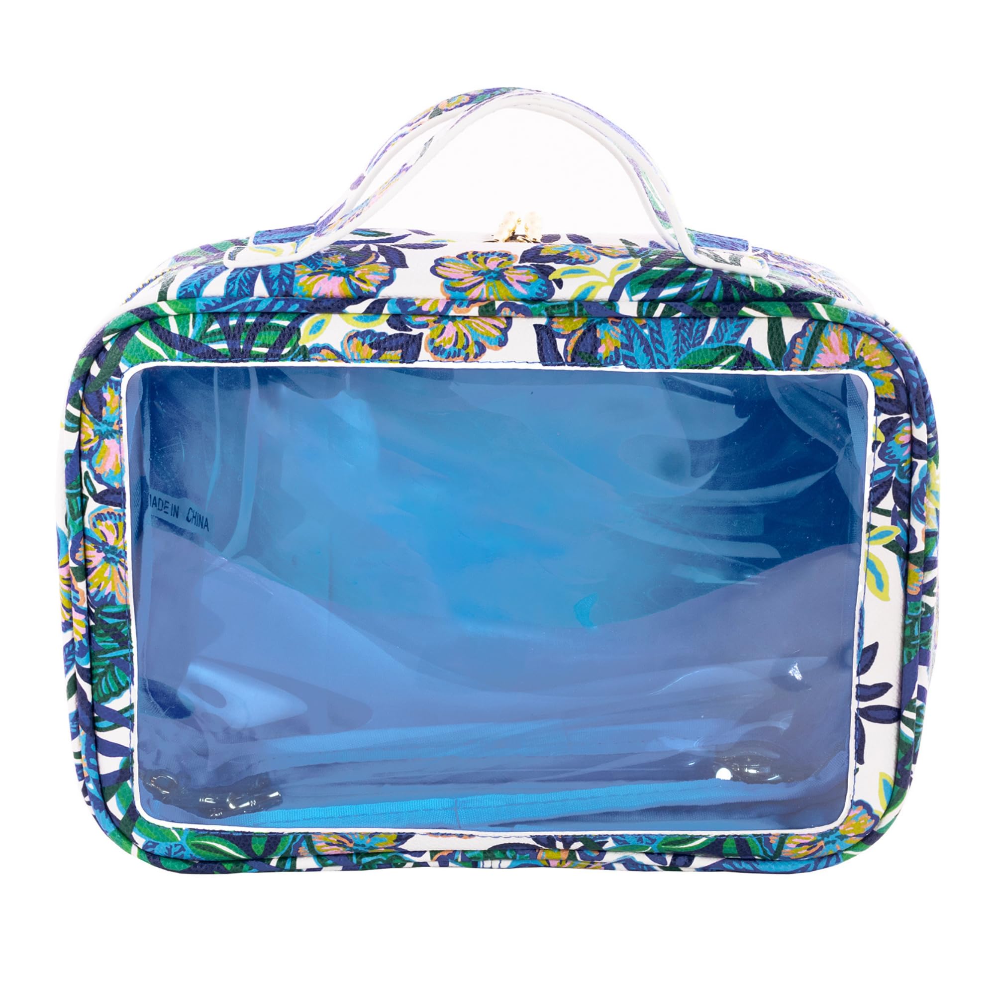 Lilly Pulitzer Cosmetic Bag with Two Zippered Pockets, Clear Vinyl Window & Handles - Waterproof Travel Toiletry Organizer & Makeup Case with Gold Accents | Perfect for Vacation, Gym, Weekend Getaways & Airplane Carry-On