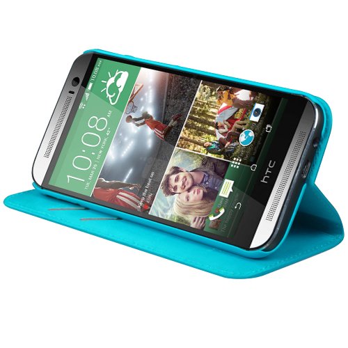 Asmyna MyJacket Wallet Case with Card Holder & Stand for HTC One M8 - Slim Protective Cover with Kickstand - Retail Packaging (Blue) - Perfect for Work, Travel & Everyday Use