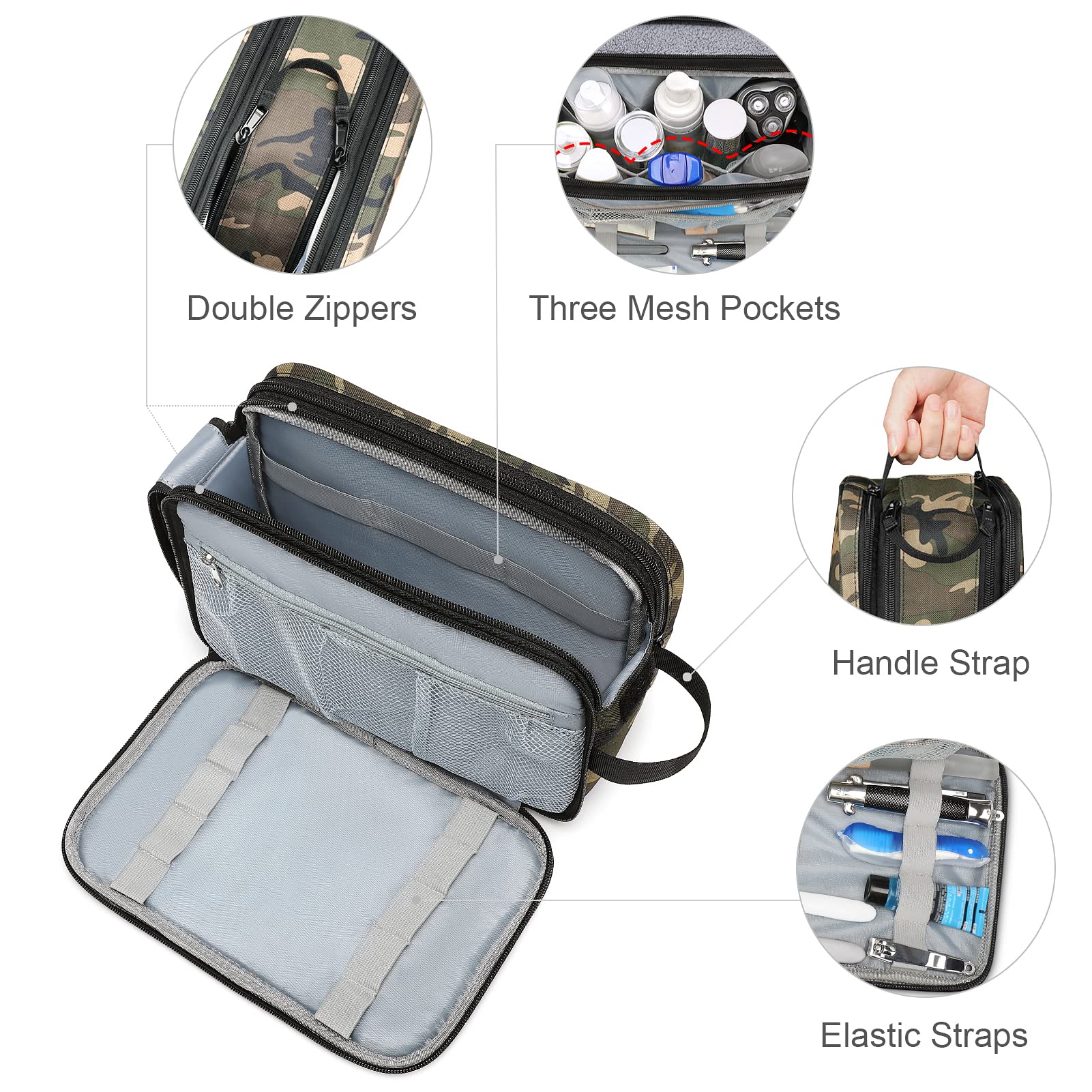 Men's Waterproof Camouflage Toiletry Bag - Large Travel Shaving Organizer with Full Open Design - Perfect for Gym, Camping & Business Trips