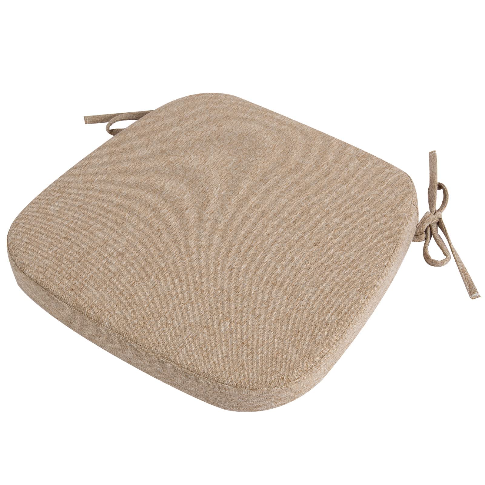 Non-Slip Kitchen Chair Cushions with Ties - 17x16.5 Inch High-Density Foam Seat Pads for Dining Chairs, Machine Washable Beige Chair Covers - Perfect for Home, Office, Restaurant & Outdoor Use
