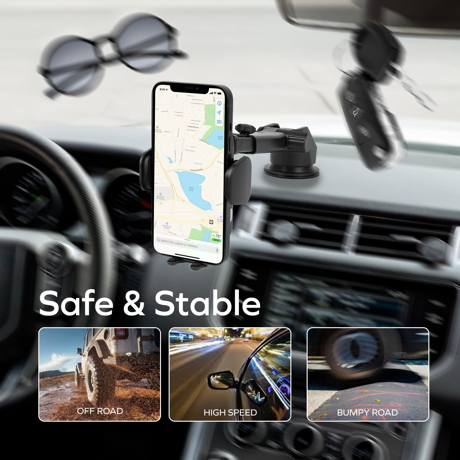Car and Driver Wireless Charging Mount with Adjustable Arm - USB-C Fast Charger for iPhone & Android Phones - Long Arm Suction Cup for Windshield & Dashboard - Perfect for Road Trips & Commuting