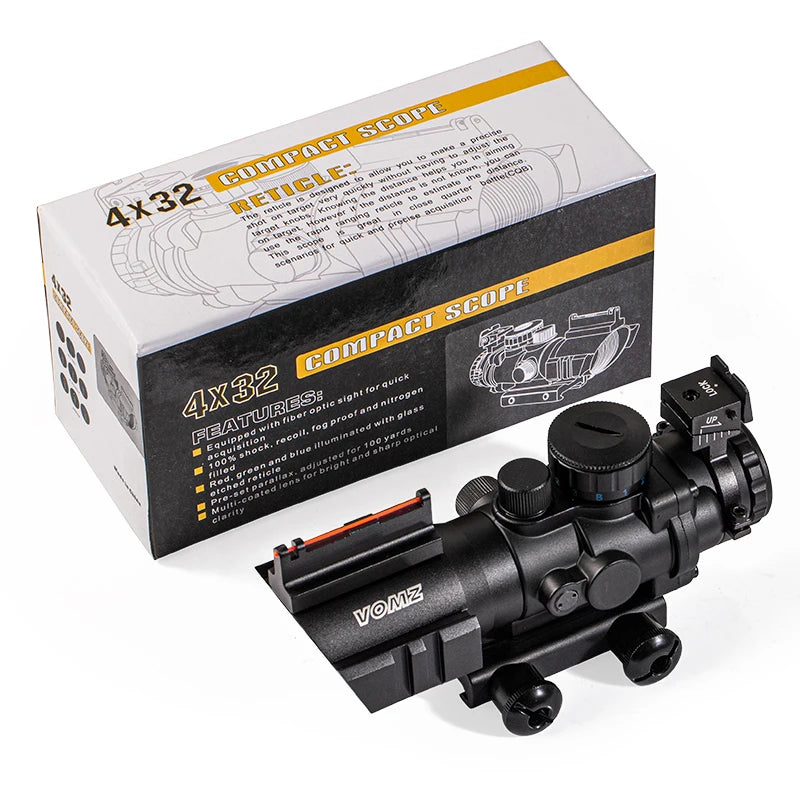 VOMZ 4x32 Riflescope - 20mm Dovetail Mount Tactical Reflex Sight for Hunting, Airsoft & Sniper Rifles | Perfect for Long-Range Shooting & Outdoor Adventures