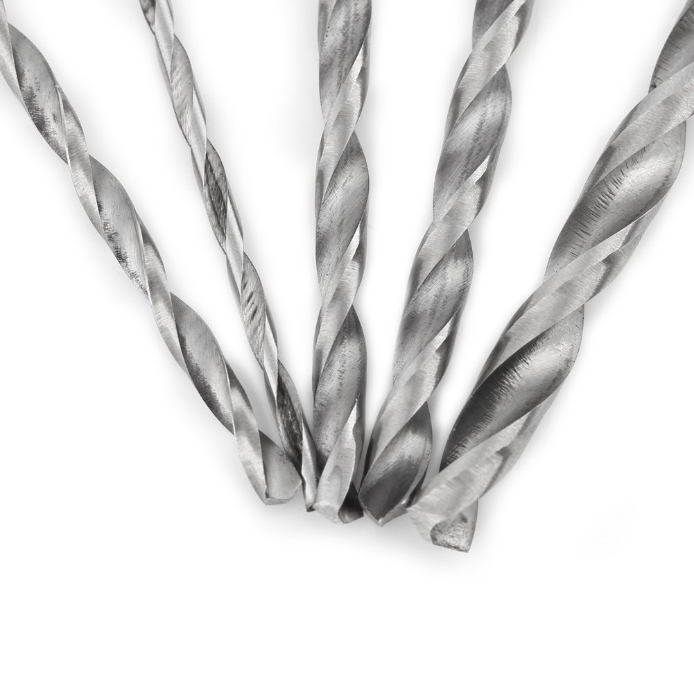5Pcs Extra Long High-Speed Steel Drill Bit Set - 2-5mm Auger Drill Bits for Wood, Plastic, Aluminum & Steel - Perfect for DIY Projects, Furniture Making & Metalworking