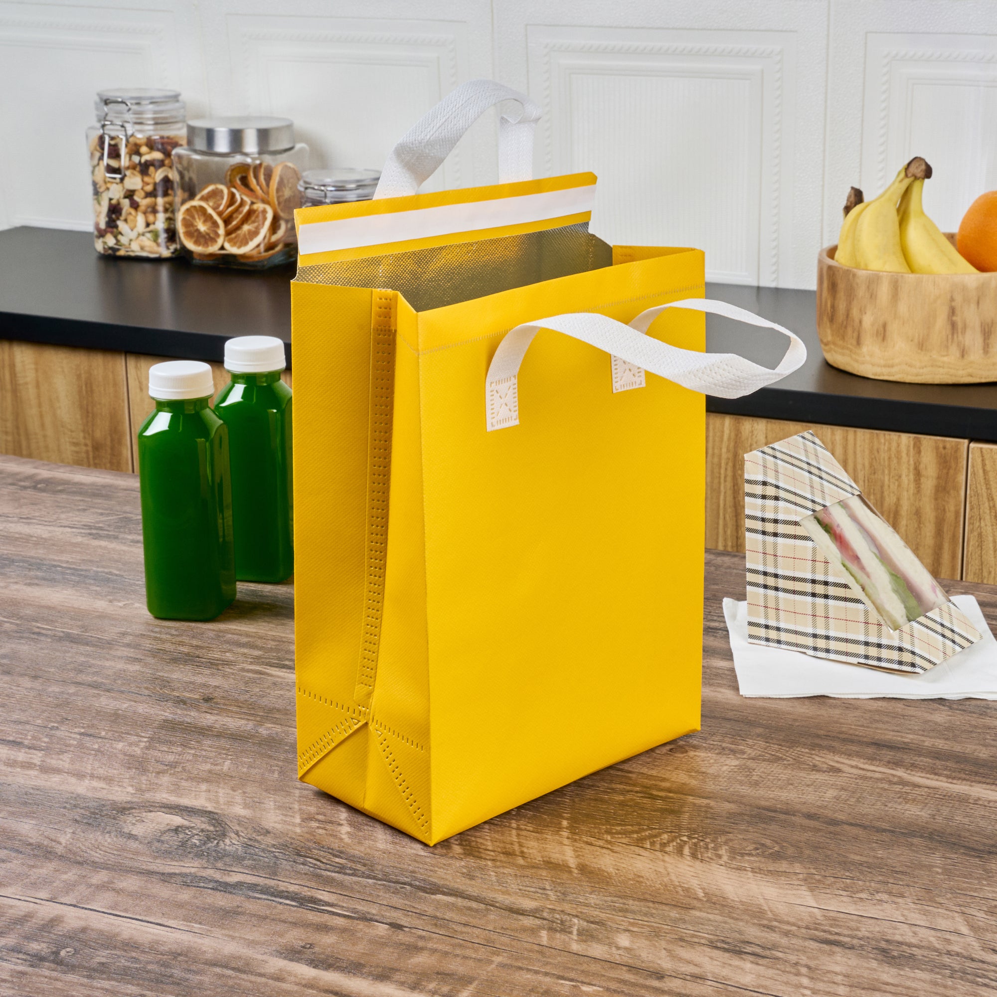 Yellow Insulated Take Out Bags - Tamper Evident Food Delivery Bags (8.25