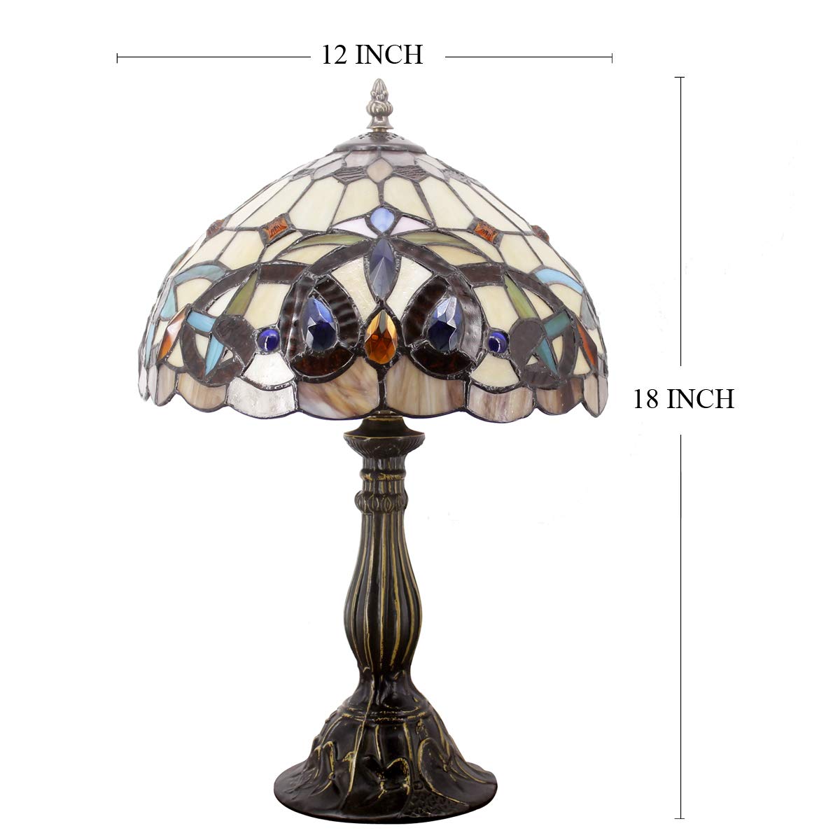 Tiffany Style Table Lamp - Stained Glass Victorian Bedside Lamp for Bedroom, Living Room & Home Office - 12x12x18 Inches Serenity Desk Reading Light (S021 Series) - Perfect for Cozy Evenings & Relaxing Ambiance