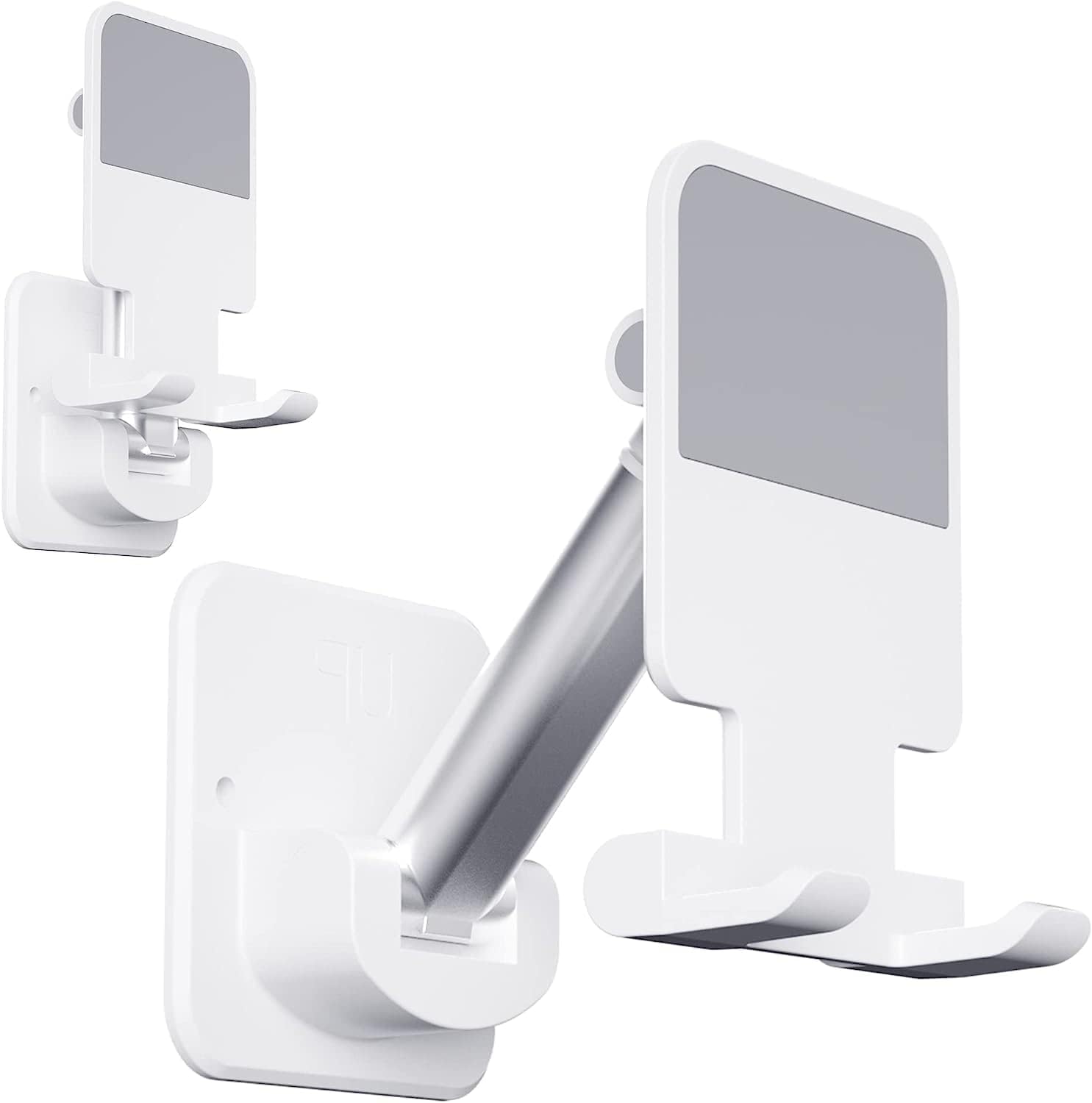 (1 Pack) White Wall Mount Phone Holder - Extendable Adjustable Cellphone Stand for Desk, Mirror, Bathroom, Bedroom, Kitchen & Office - Compatible with iPhone & All Smartphones/Tablets - Perfect for Hands-Free Viewing While Cooking, Working & Relaxing