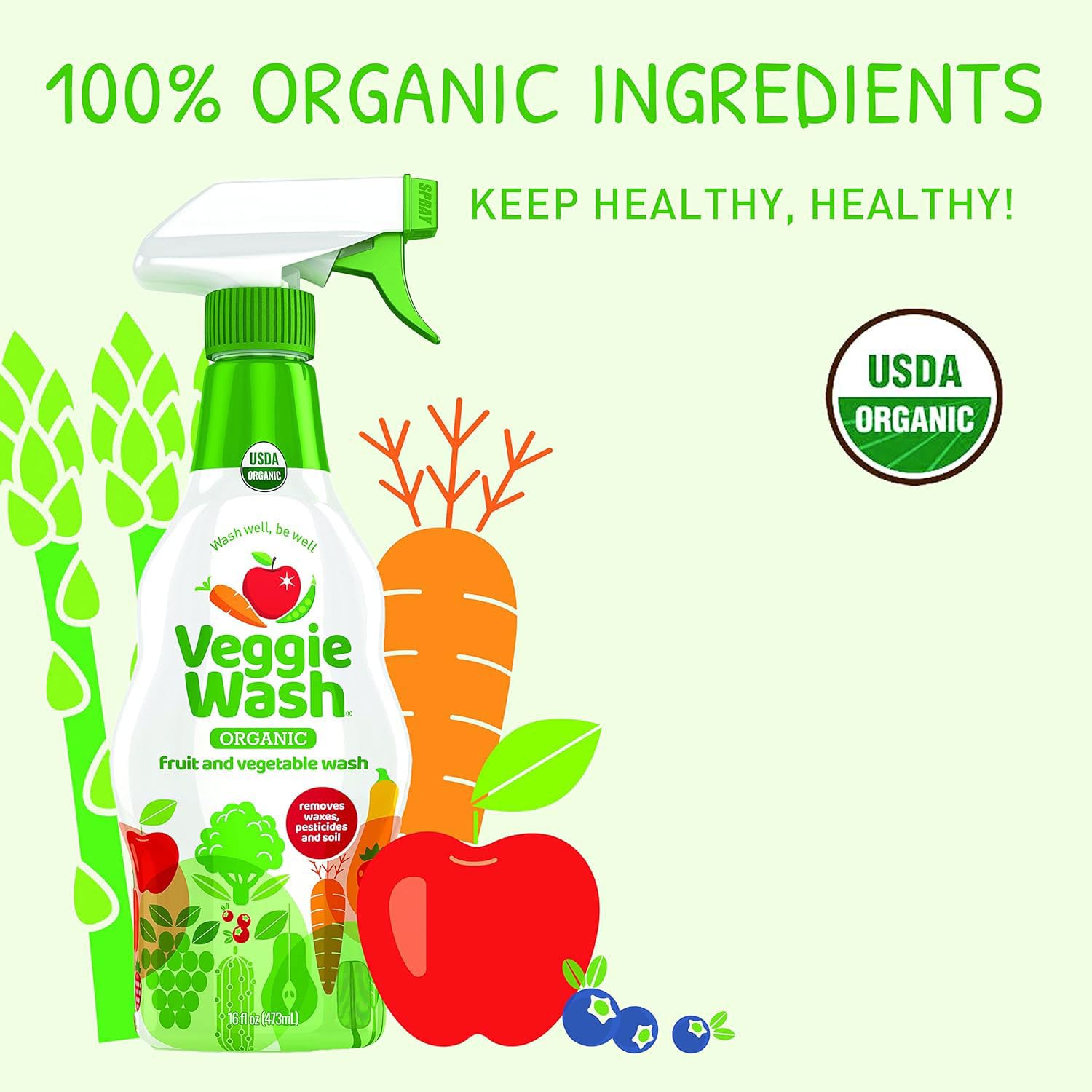 Organic Fruit & Vegetable Wash - 32oz Natural Veggie Cleaner for Fresh Produce | Safe & Effective for Fruits, Vegetables, Herbs | Perfect for Pre-Washing Salads, Smoothie Ingredients & Meal Prep