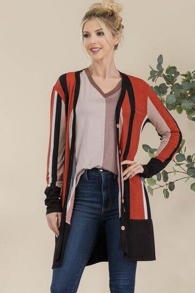 Celeste Striped Button-Up Long Sleeve Cardigan for Women - Plus Size Oversized Knit Sweater for Fall & Winter | Casual Office Wear & Cozy Loungewear