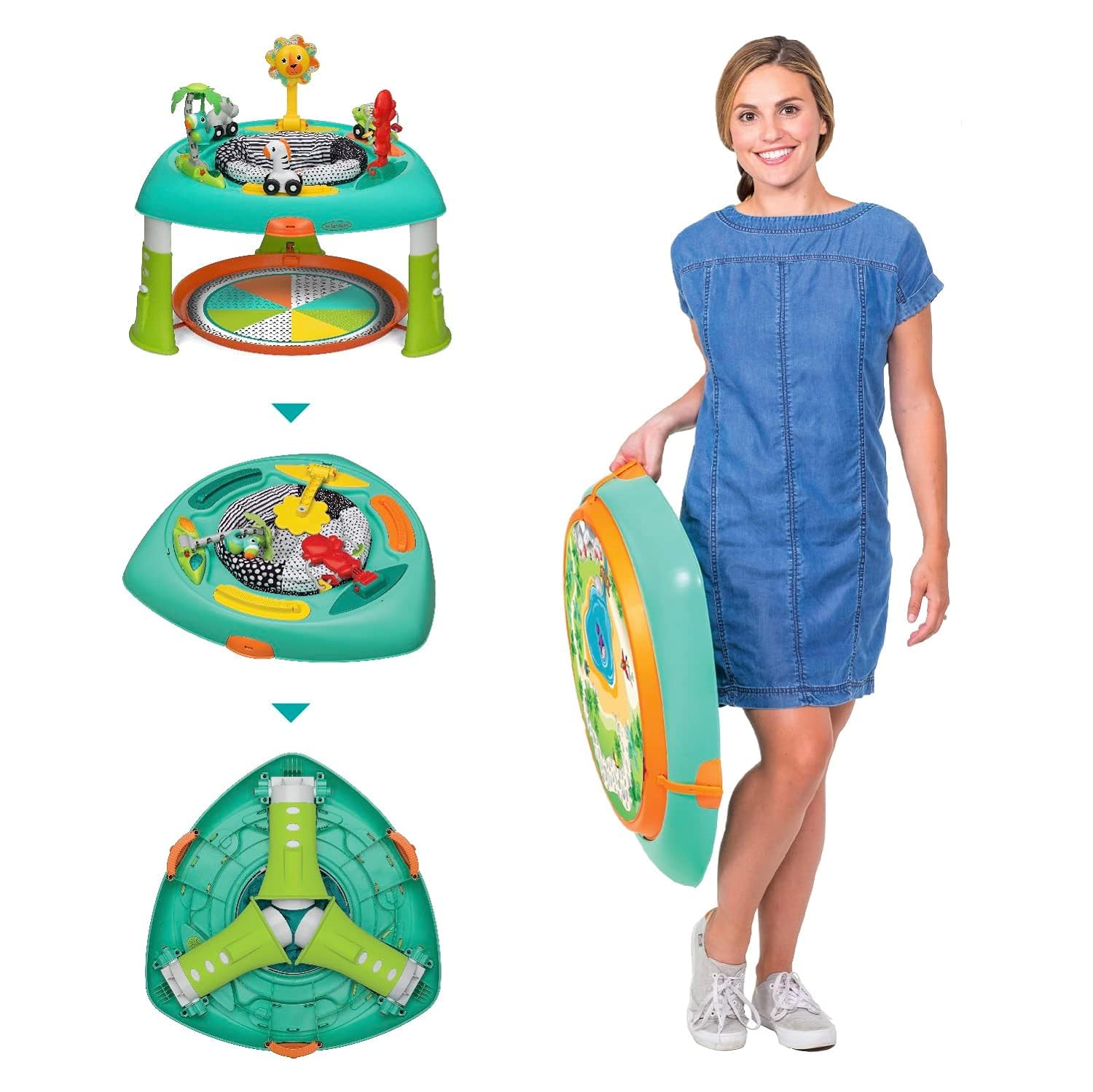 Infantino 3-in-1 Spin & Stand Baby Activity Center - 360° Rotating Seat & Play Table with Easy Fold Design, Multi-Color | Perfect for Playtime, Learning & Development (6-12 Months)