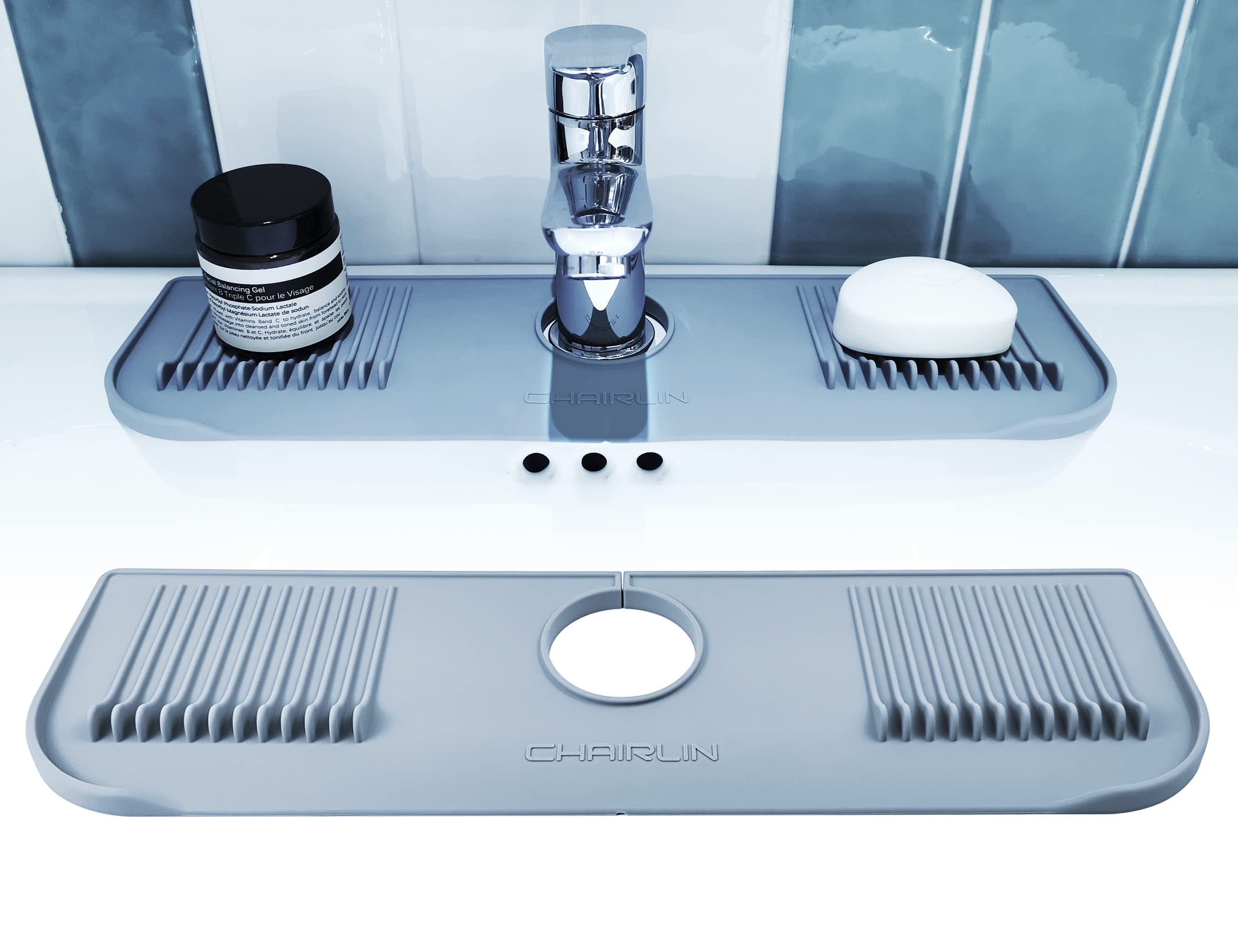 Self-Draining Silicone Faucet Water Catcher Mat - Drip Protector & Splash Guard for Kitchen Sink, Bathroom, Bar, Farmhouse & RV Countertops | Prevents Water Damage & Mess for Easy Cleaning (Perfect for Daily Use, Dishwashing & Handwashing)