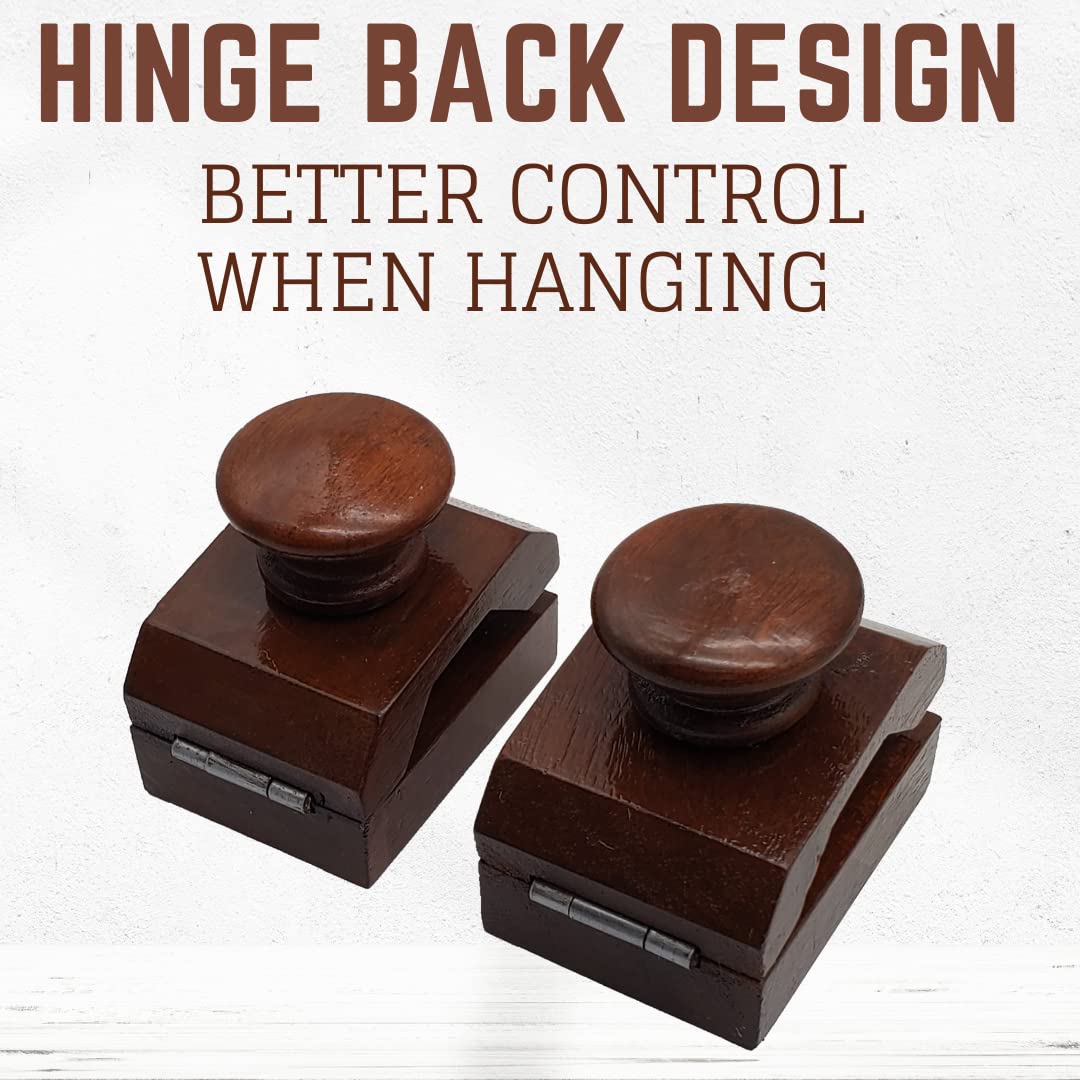 Hinge Back Wooden Quilt Wall Hanger - Cherry Brown - 2 Clamps with Screws for Tapestry, Quilts & Wall Decor - Perfect for Bedroom, Living Room & Dorm Wall Organization