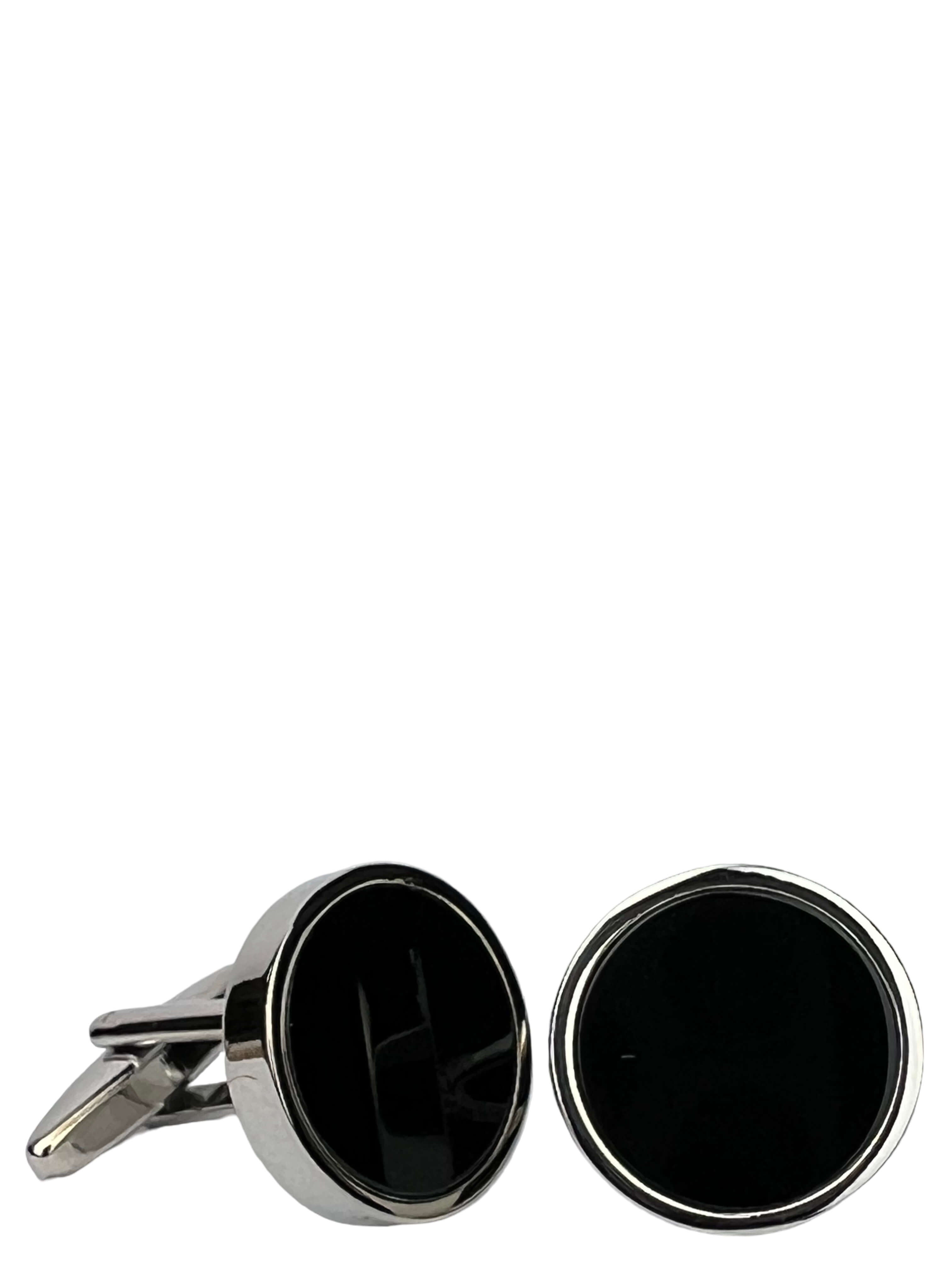 DÉCLIC Onyx Round Silver Cufflinks for Men - Elegant Dress Shirt Accessories for Weddings, Business & Formal Events