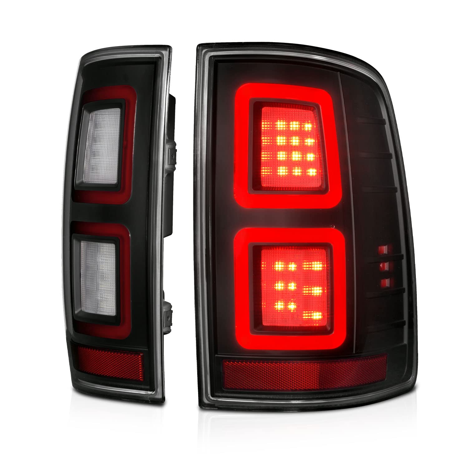 AmeriLite Smoke LED Light Bar Tail Lights - Full Function Replacement for 2009-2018 Dodge Ram 1500/2500/3500 Pickup Trucks | OE LED Compatible | Durable Off-Road & Night Driving Lighting Upgrade