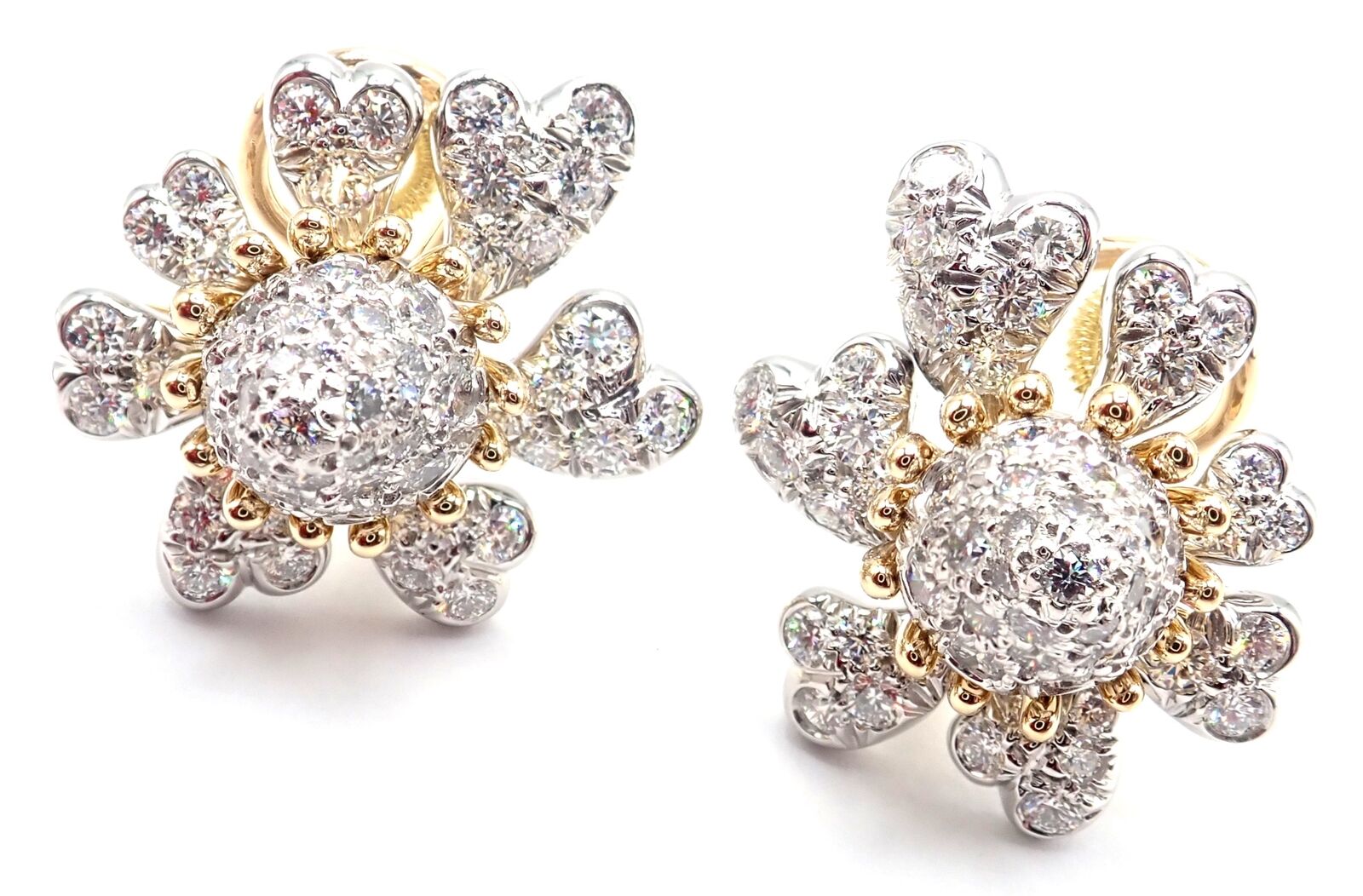 Tiffany & Co Schlumberger Cones And Petals 18k Gold Platinum Diamond Earrings - Luxury Jewelry for Women, Elegant Gift for Anniversary & Special Occasions