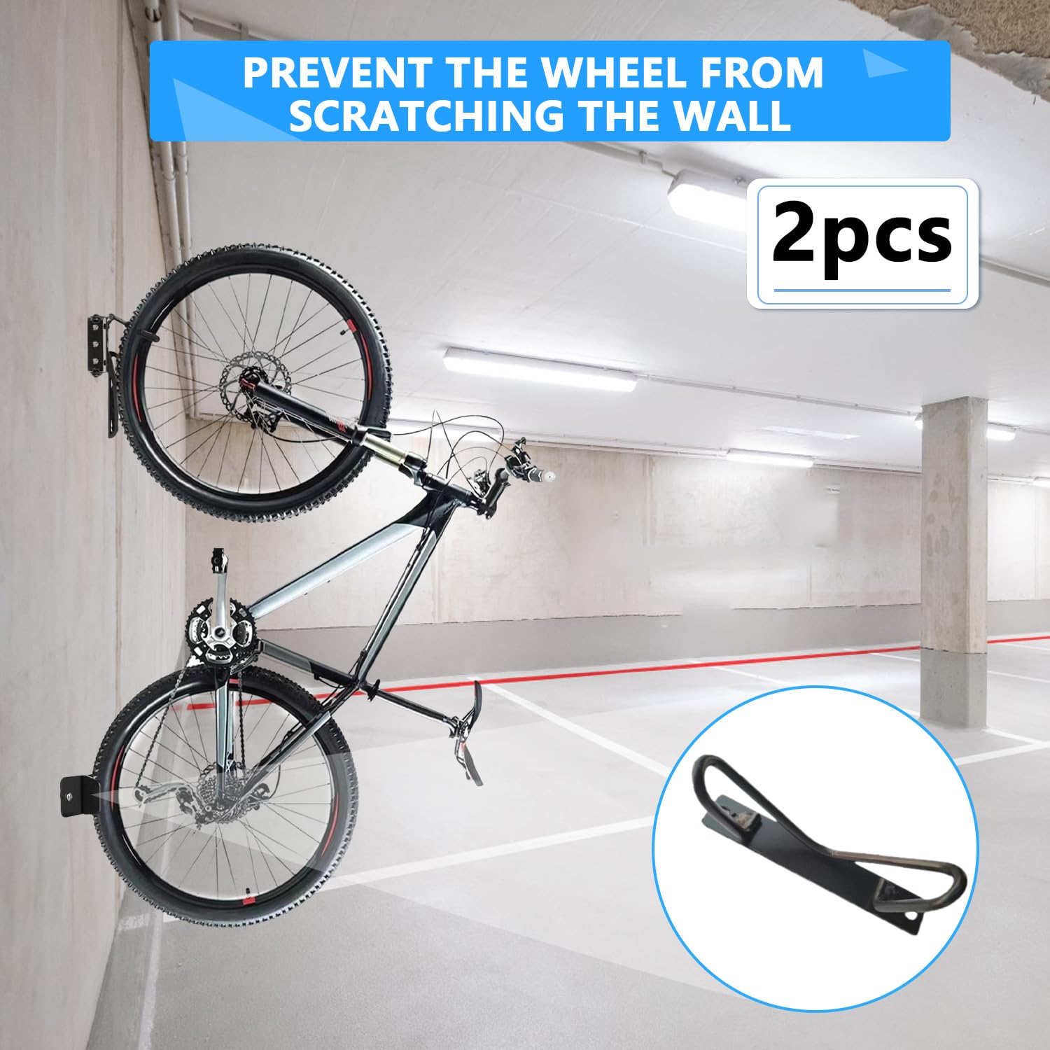 TAZZOR Heavy-Duty Steel Bicycle Wall Mount - Pack of 2, 360° Swivel Hooks for Vertical Bike Storage - Perfect for Garage, Apartment & Indoor Cycling Organization