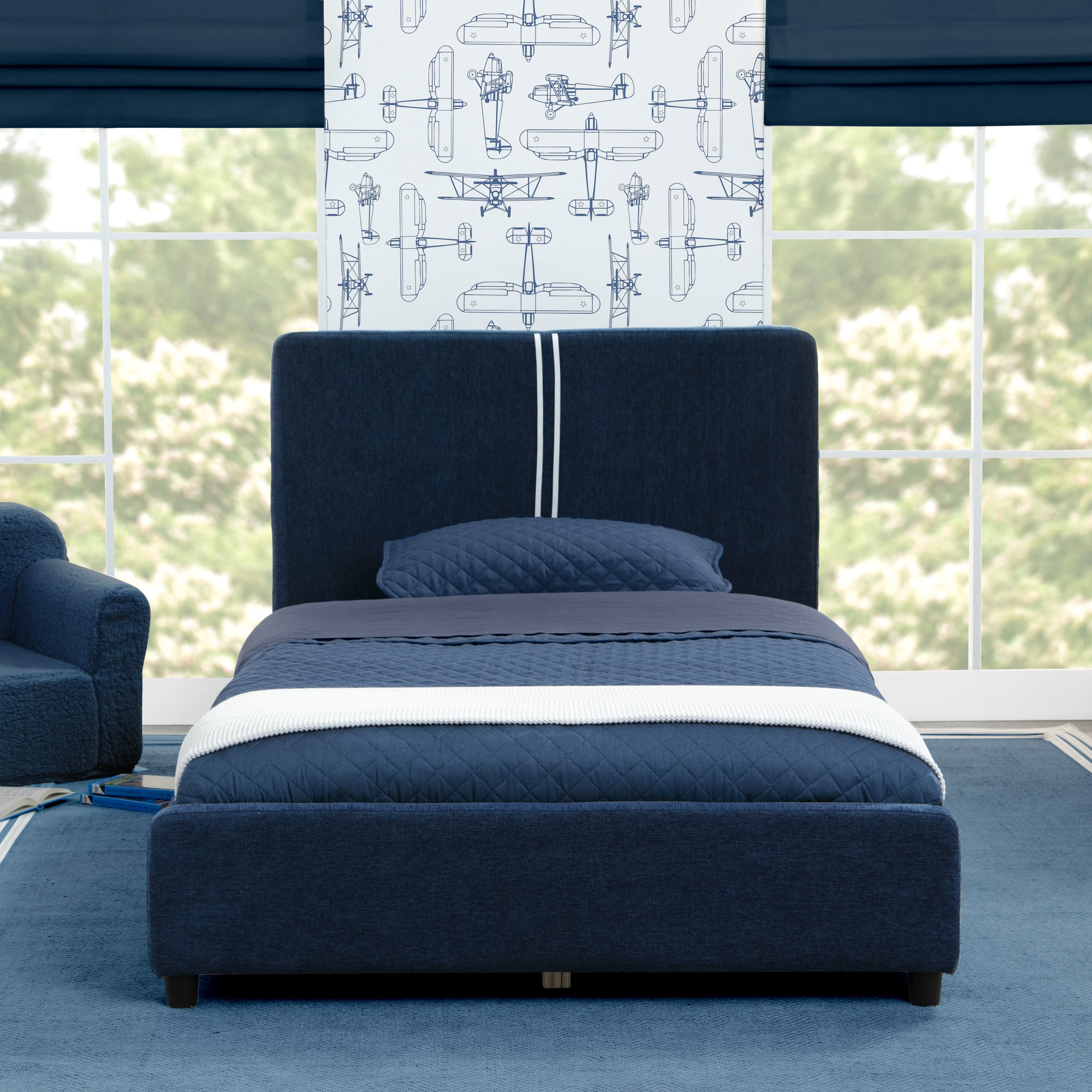 Upholstered Twin Bed with Headboard - Soft Fabric Frame & Supportive Headrest for Kids & Teens - Perfect for Bedrooms, Dorms & Guest Rooms