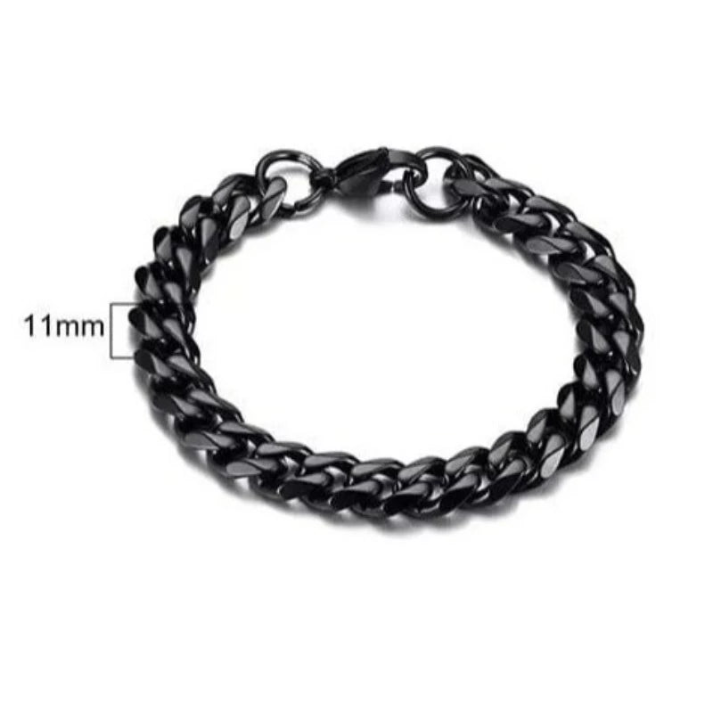 Men's 11mm Heavy Cuban Link Chain Bracelet in Black Stainless Steel - Stylish Hip Hop Jewelry for Men, Perfect for Gifts, Parties & Everyday Wear