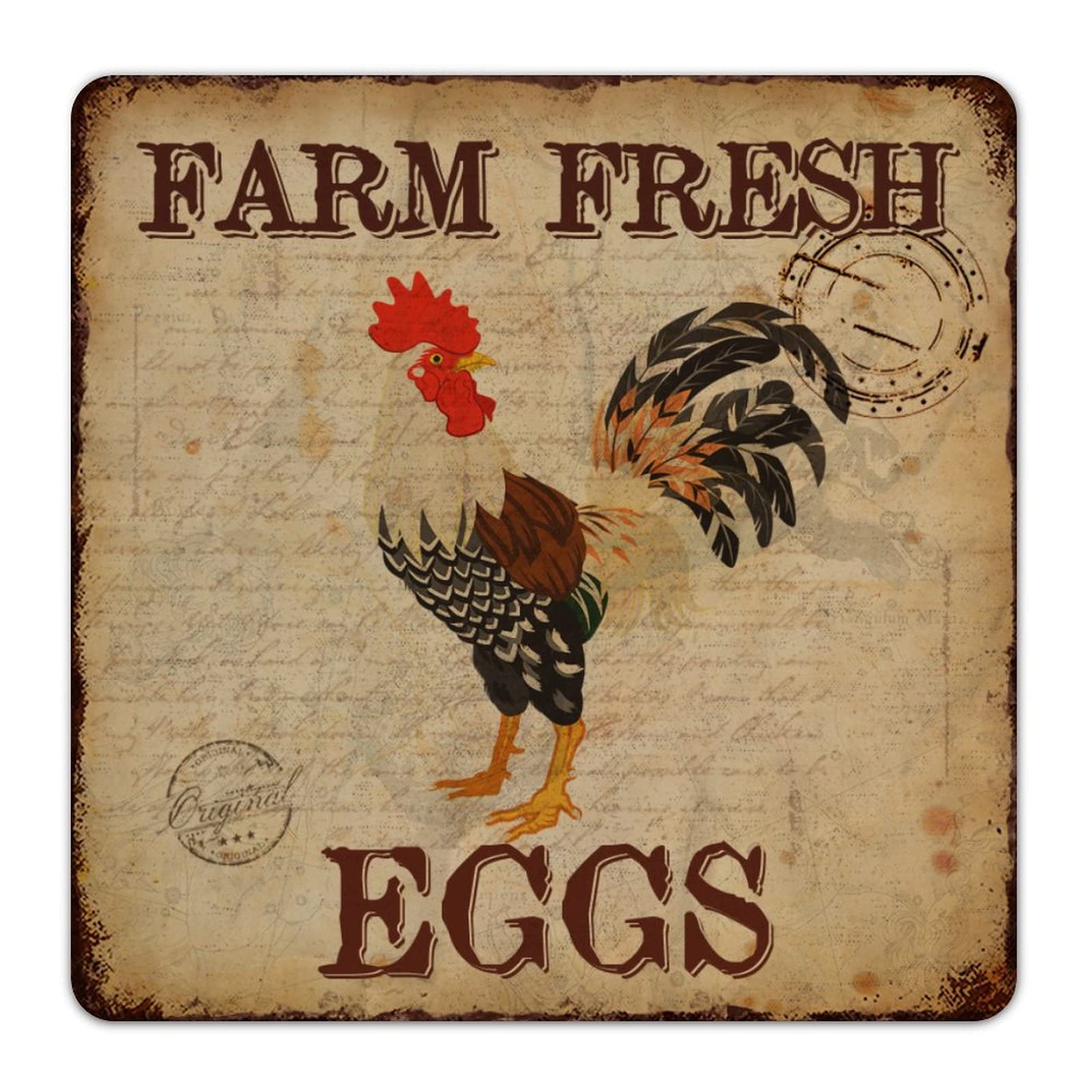 Vintage Farm Fresh Eggs Metal Sign - Rustic Wall Art Decor for Farmhouse, Kitchen, Porch & Chicken Coop - Distressed Tin Sign for Home, Cottage & Country Style Living