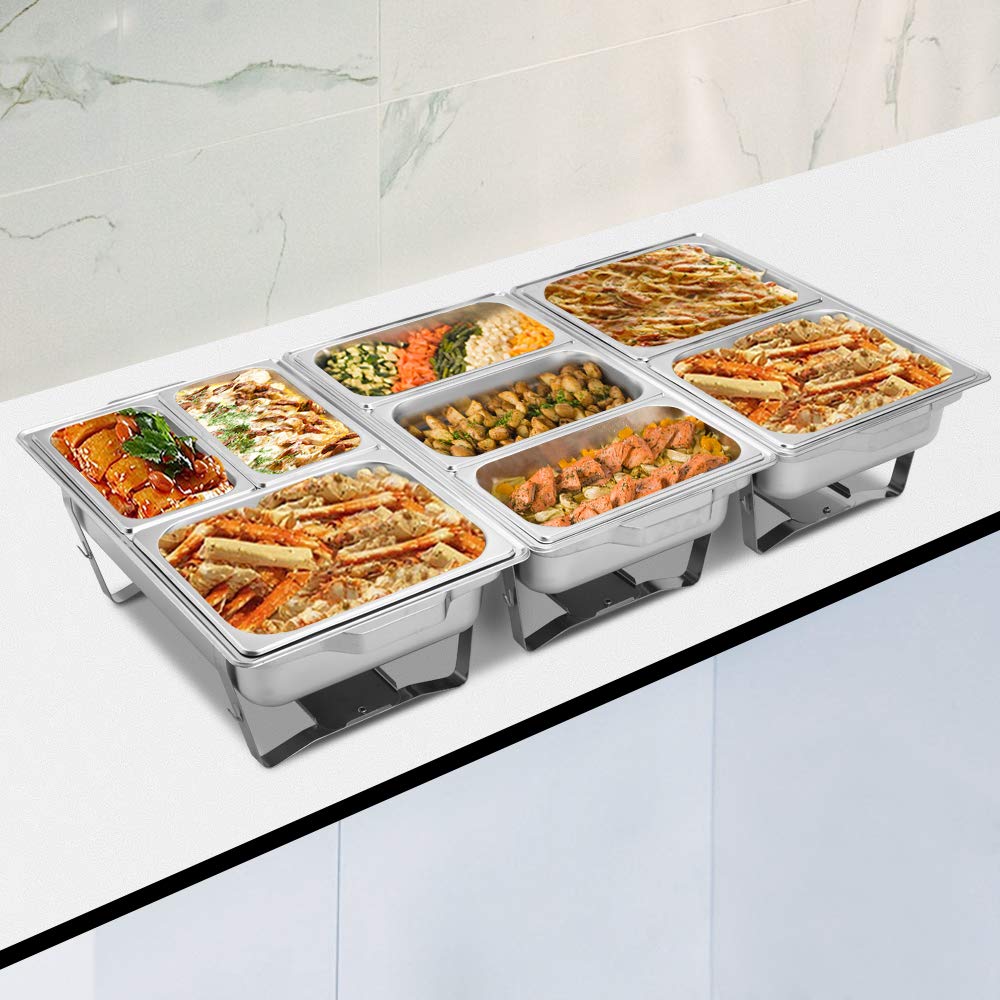 ROVSUN 8 Quart 2 Pack Stainless Steel Chafing Dish Buffet Set - NSF Certified Catering Chafer with 3 Half Size Food Pans & Foldable Frame - Perfect for Restaurants, Parties, Weddings & Buffet Serving