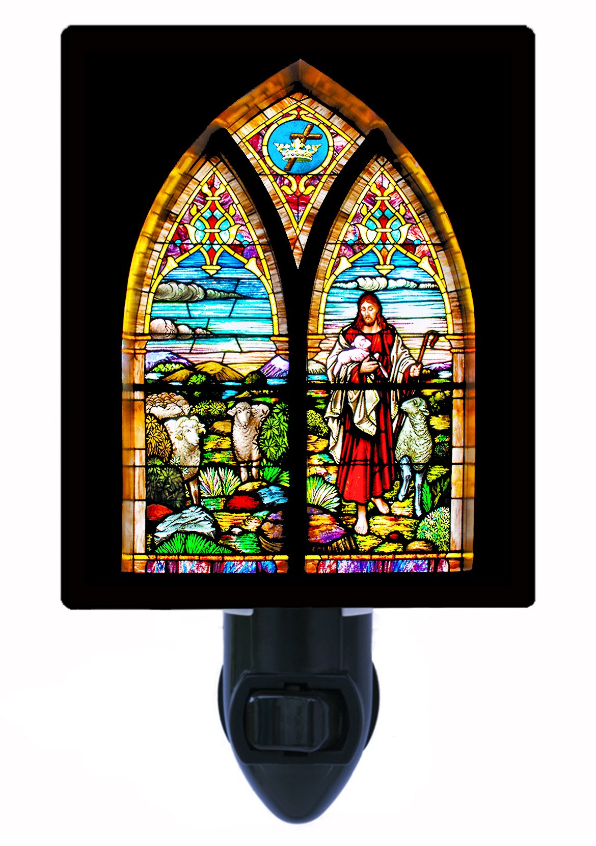 Stained Glass Good Shepherd LED Night Light - Religious Decor for Bedroom, Church & Prayer Room - Energy-Efficient & Soothing Light for Kids & Adults