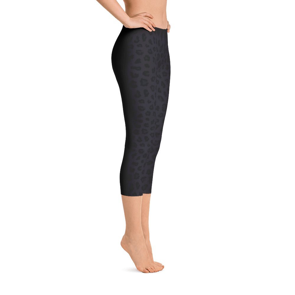 Women's Capri Leggings - Black Panther Leopard Jaguar Print Yoga Pants | Made in USA | Perfect for Yoga, Gym & Casual Wear