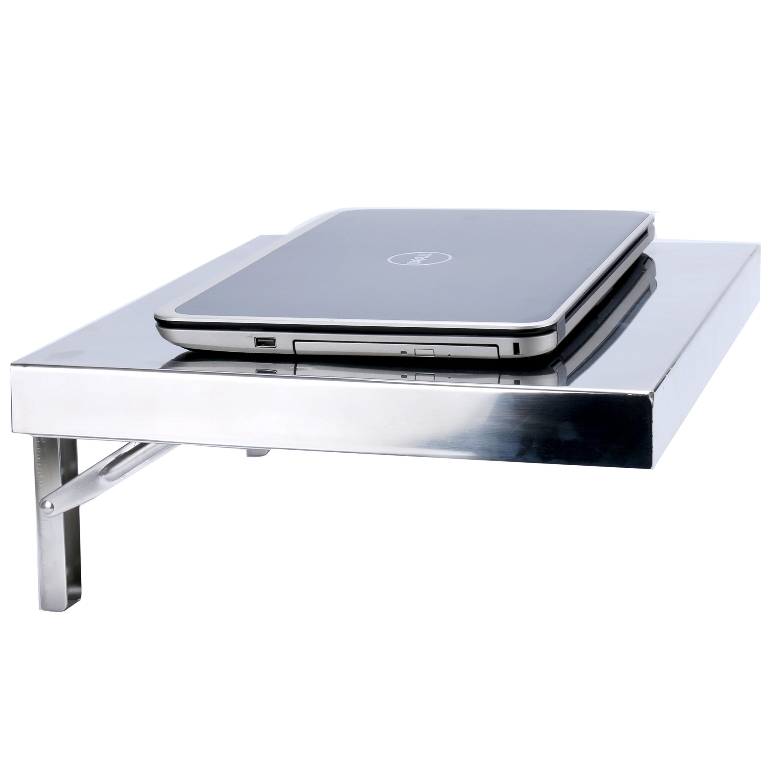 Amarine Made Stainless Steel Wall-Mount Folding Workstation - Space Saving Laptop & PC Desk for Home Office, Dorm Room & Small Spaces
