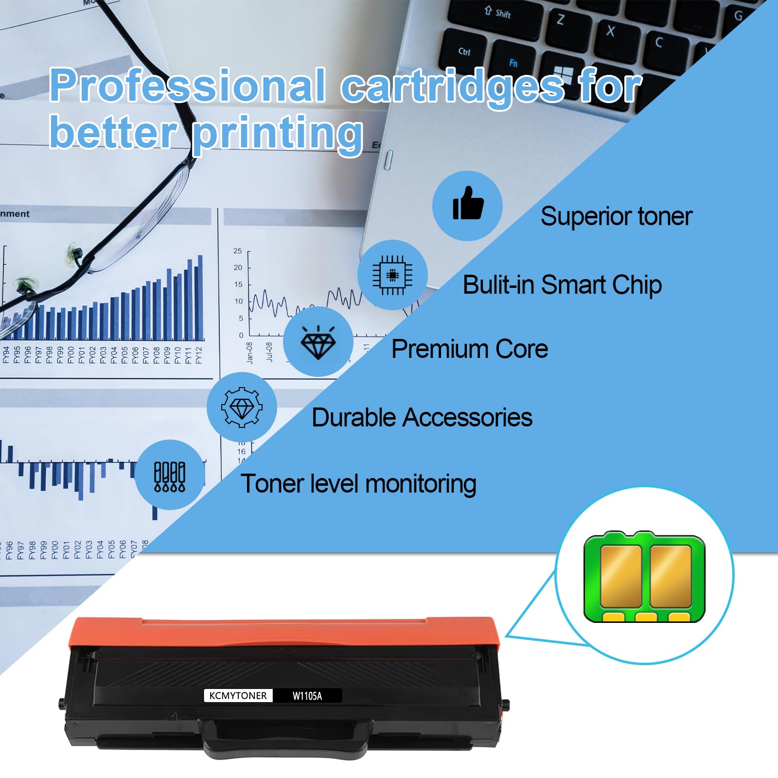 HP 105A W1105A Compatible Toner Cartridge Replacement [with Chip] - 4 Pack Black - Works with Laser MFP 137fnw 135a 135w 107a 107w Printers - Perfect for Office Printing & High Volume Document Needs