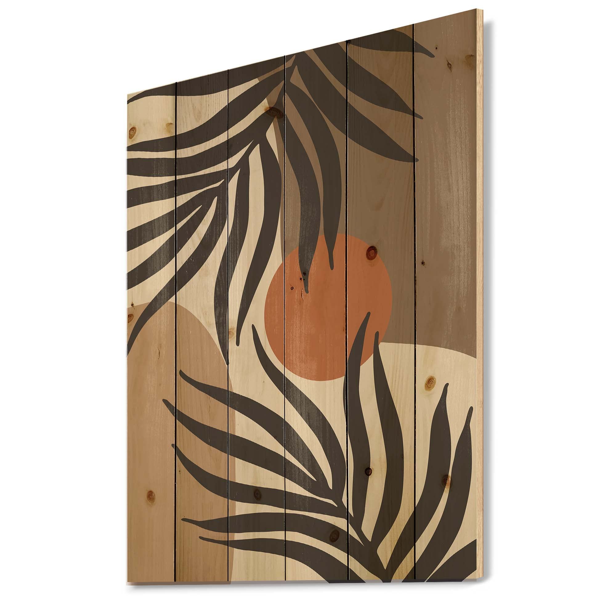 DesignQ Retro Terracotta Moon & Sun Wood Wall Art - Modern Abstract Pine Wood Panels for Living Room, Bedroom & Office Decor - Large Contemporary Brown Wooden Wall Hangings