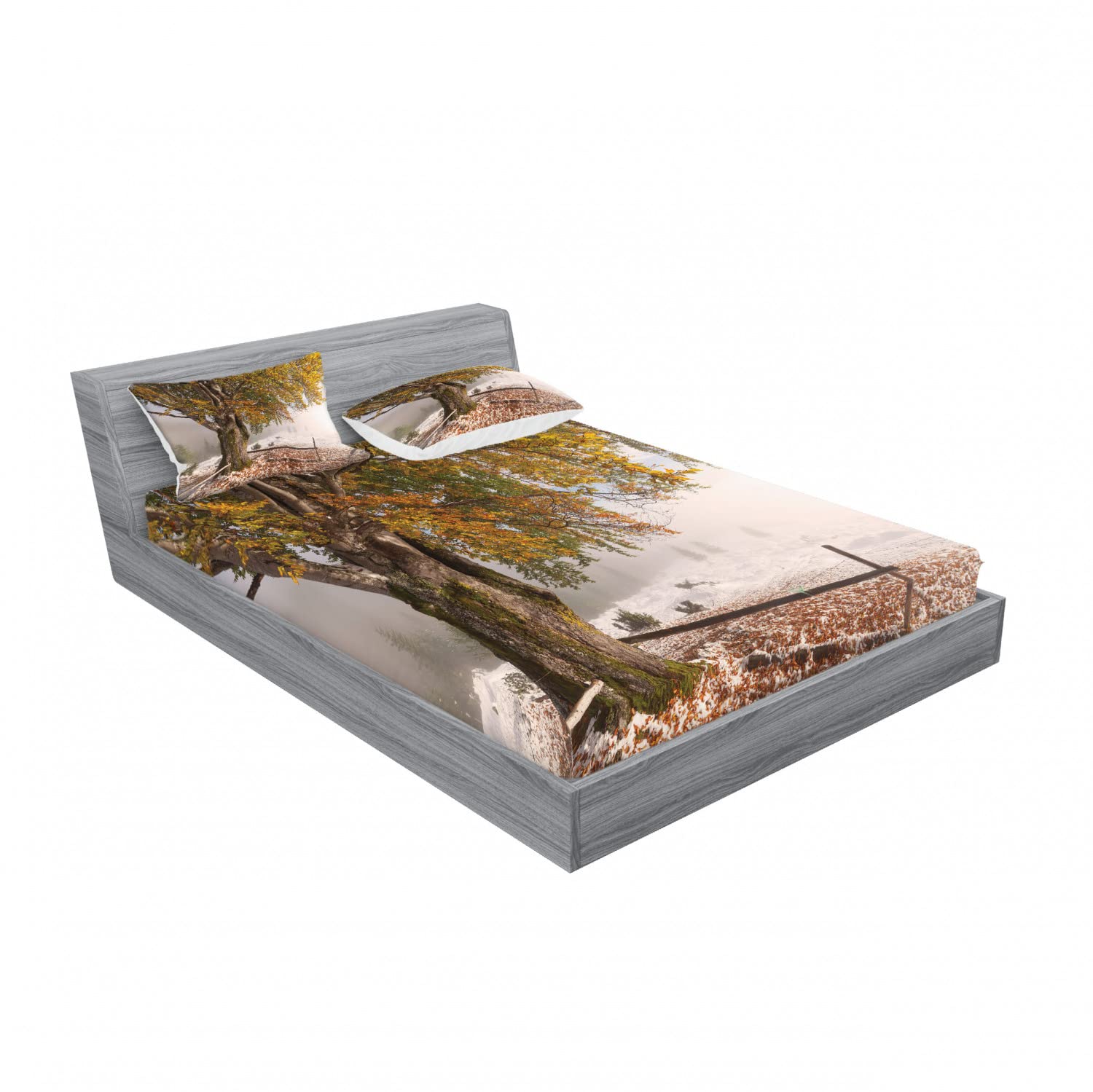 Ambesonne 2-Pack Queen Size Fitted Sheet & Pillow Sham Set - Snowy Winter Nature Theme, 4-Piece Bedding Decor (2 Fitted Sheets + 4 Pillow Covers) | Cozy Seasonal Bedroom Upgrade for Christmas & Winter Home Decor