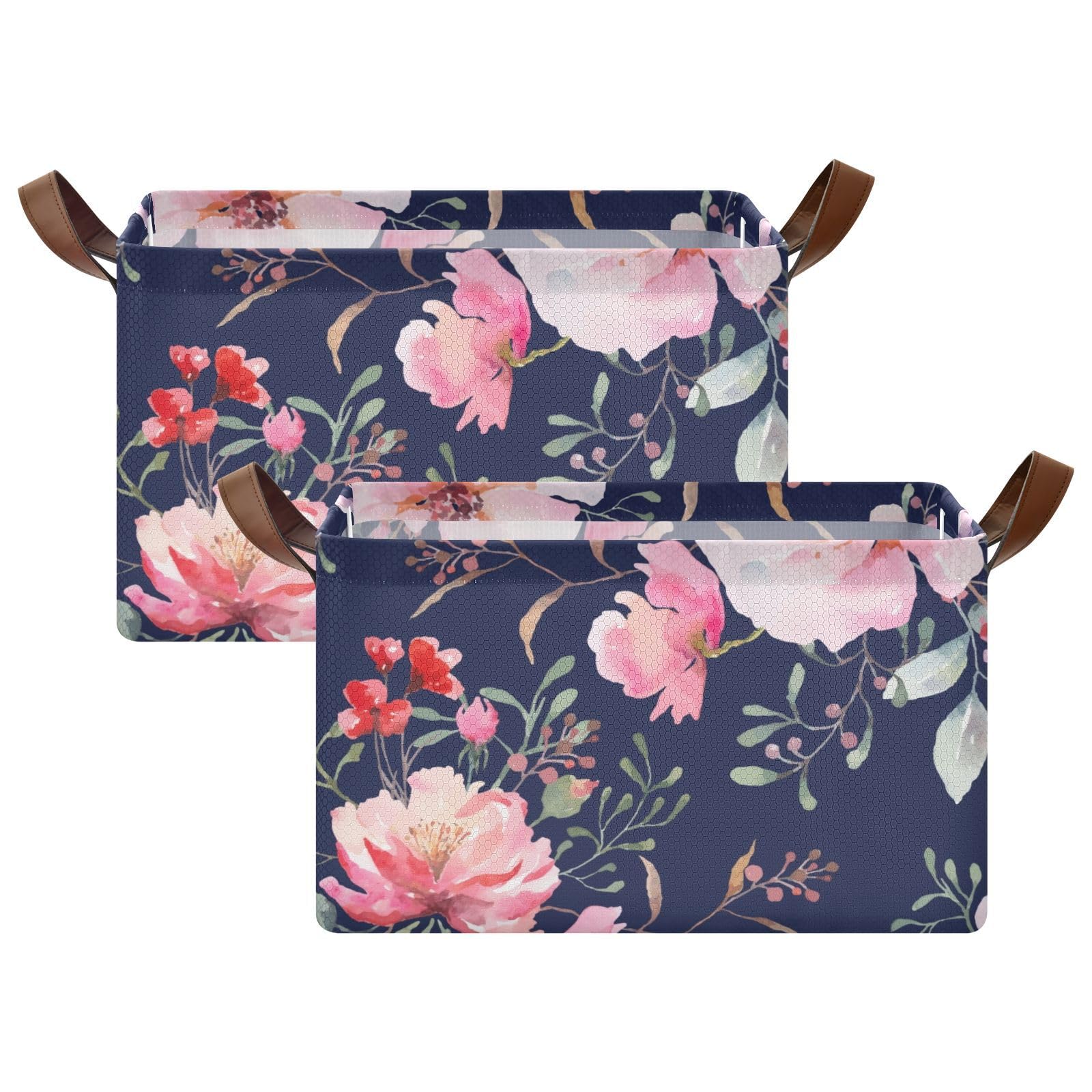 Vintage Floral Retro Storage Baskets with Handles - 2 Pack Large Decorative Shelf & Closet Organizer Bins for Books, Clothes, and Home Decor | Perfect for Bedroom, Bathroom, and Living Room Storage Solutions