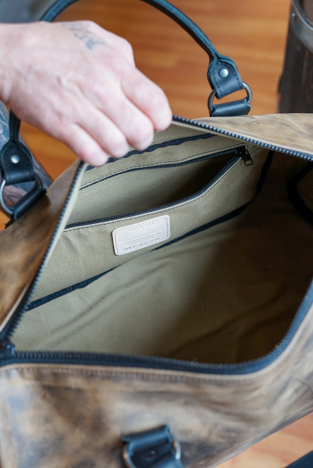 Overnighter Duffle Bag - Hillbilly Sepia & Flat Black Accents - Perfect for Travel, Gym & Weekend Getaways