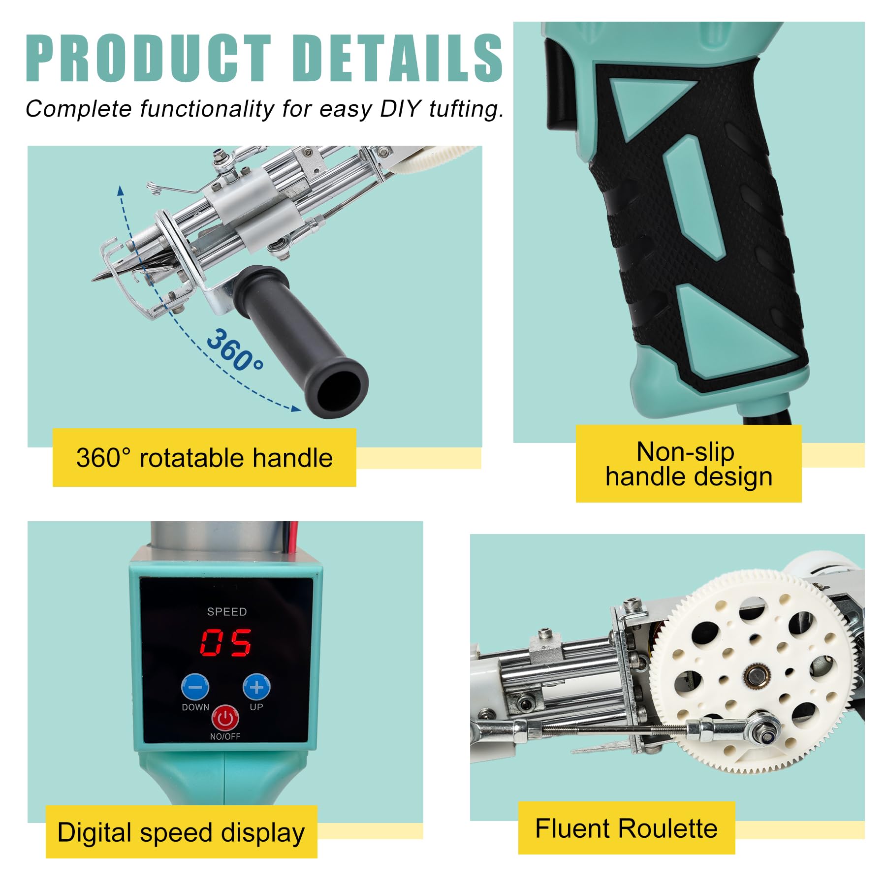 Zowwfast 2-in-1 Rug Tufting Gun Starter Kit with Carpet Trimmer - Cut Pile & Loop Pile Tufting Machine with Digital Speed Control, Non-Slip Grip & Fabric - Perfect for DIY Home Decor, Custom Rugs, and Craft Projects