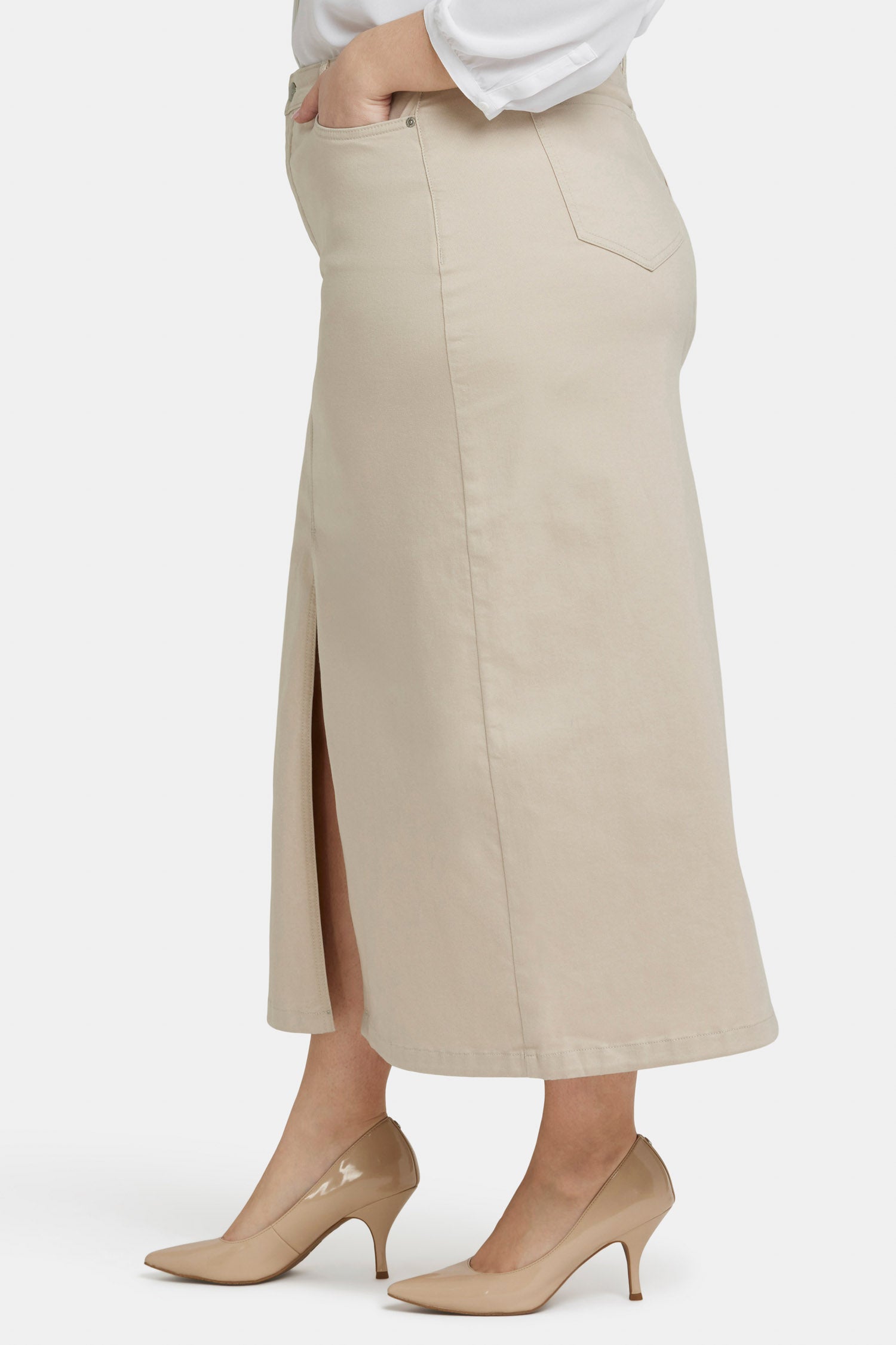 Plus Size High Rise Long Skirt with Feather Trim - Elegant Women's Maxi Skirt for Casual Wear, Parties & Special Occasions