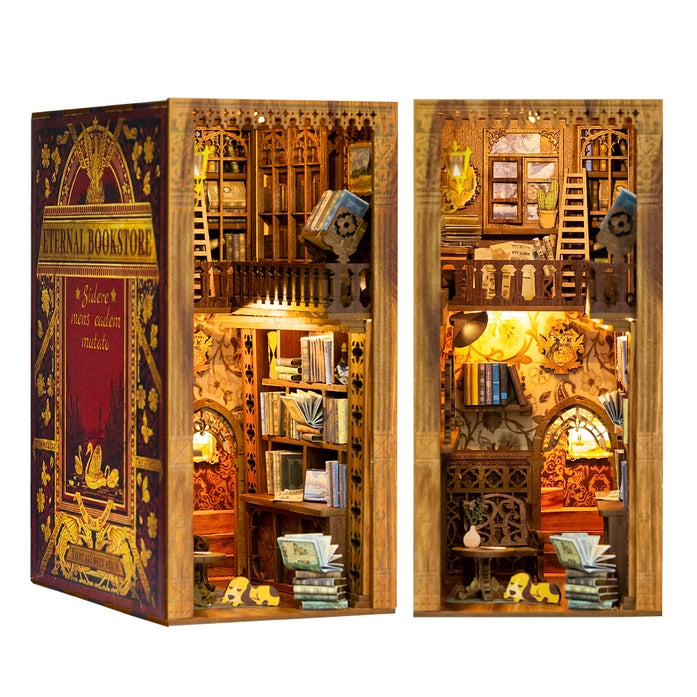 Eternal Bookstore Book Nook Kit with Dust Cover - DIY Miniature Bookshelf Decor for Home, Office & Gift Ideas