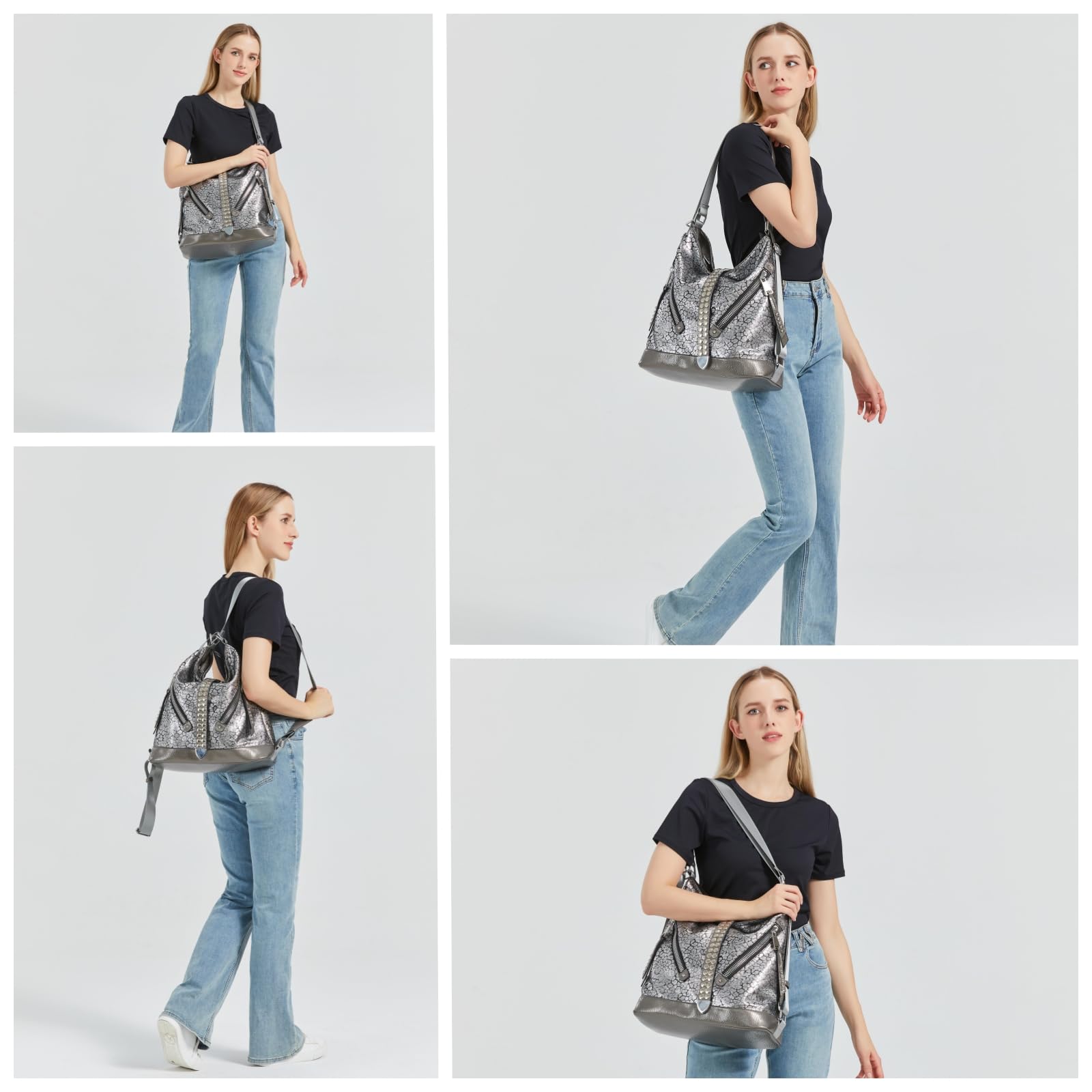 Stylish Hobo Bags for Women - Large Leather Shoulder Tote Purse with Zipper | Trendy Shiny Handbag for Work, Travel & Everyday Use