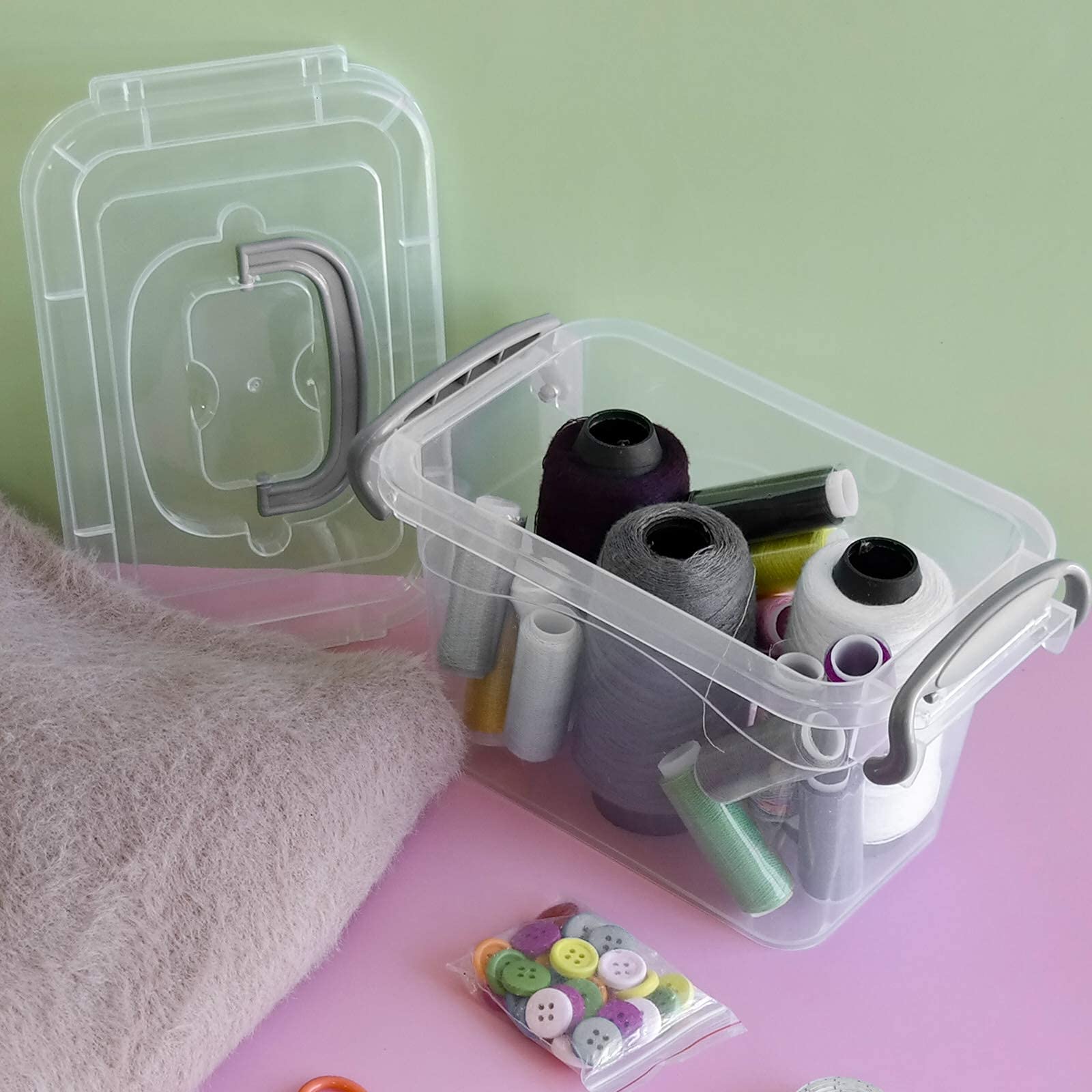 1.5L Clear Mini Storage Boxes - 6-Pack Small Plastic Organizer Containers with Secure Latches for Home, Office & Craft Supplies Organization
