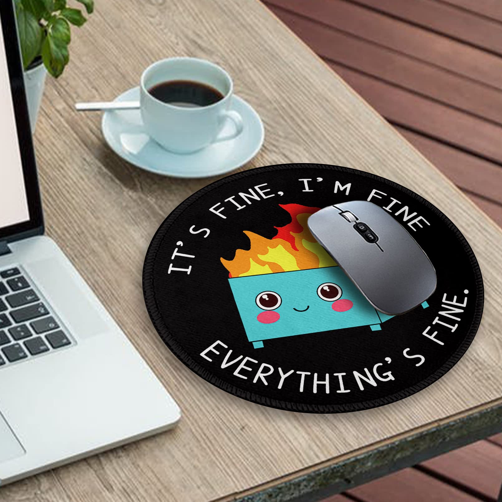 Funny Dumpster on Fire Round Mouse Pad 8.6 x 8.6 Inch - Non-Slip Rubber Base with Stitched Edge for Gaming & Office Use - Cute Desk Accessory for Home & Work - Perfect for Stress Relief & Humor in Daily Life