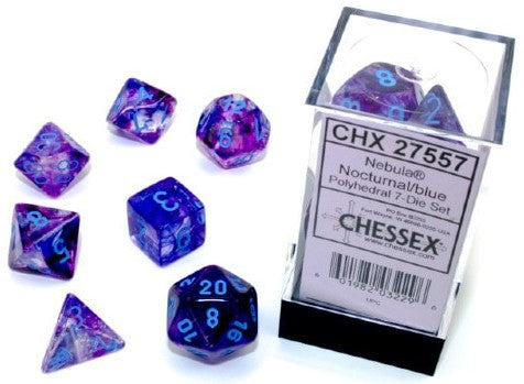 Chessex Polyhedral 7-Dice Set - Nebula Nocturnal with Blue Dice for D&D, RPG, and Tabletop Gaming