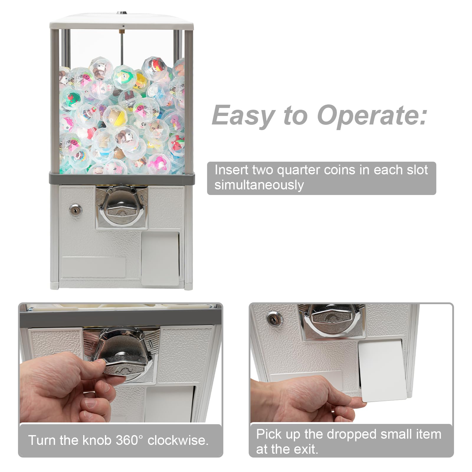 25 Cent Coin Operated Vending Machine - Commercial Gumball & Toy Capsule Dispenser for Candy, Nuts, Prizes (White) | Perfect for Arcades, Retail Stores & Party Favors