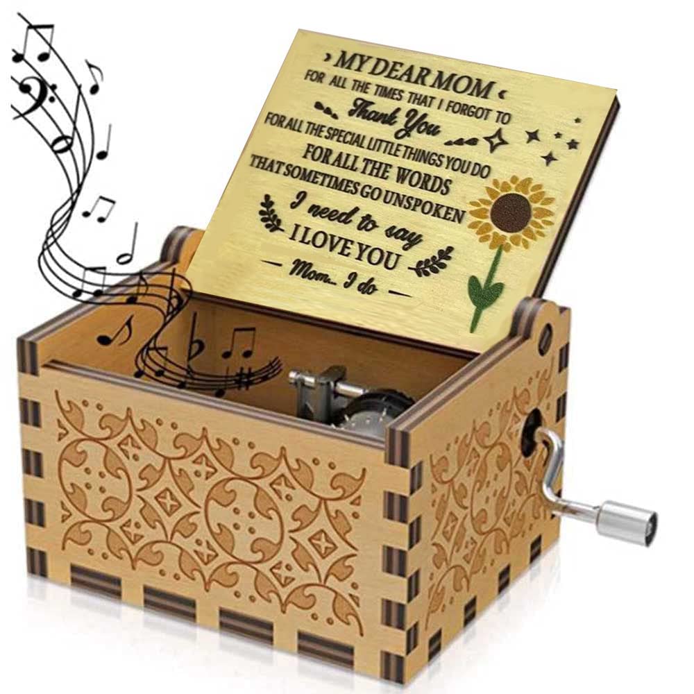 ZTDOLL Vintage Hand Crank Wood Engraved Music Box - Personalized Musical Gift for Mom, Kids, Birthday, Christmas, Valentine's & Mother's Day - Perfect for Home Decor, Nursery, Wedding & Special Occasions