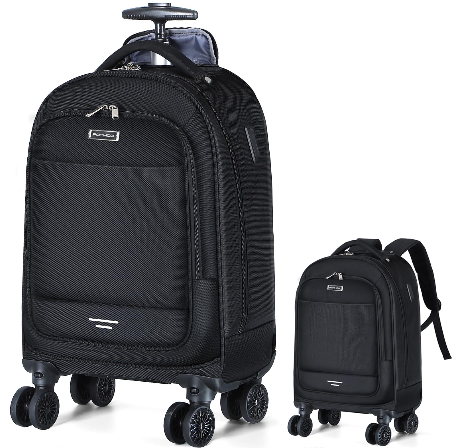 **15.6 Inch Rolling Backpack with 4 Spinner Wheels - Wheeled Laptop Backpack for Travel, Business & College | Carry-On Luggage for Men & Women | Perfect for Overnight Trips, Work & School (Black)**    *(Use Cases: Ideal for business travelers, students, commuters, and weekend getaways – fits under airplane seats and in overhead compartments.)*