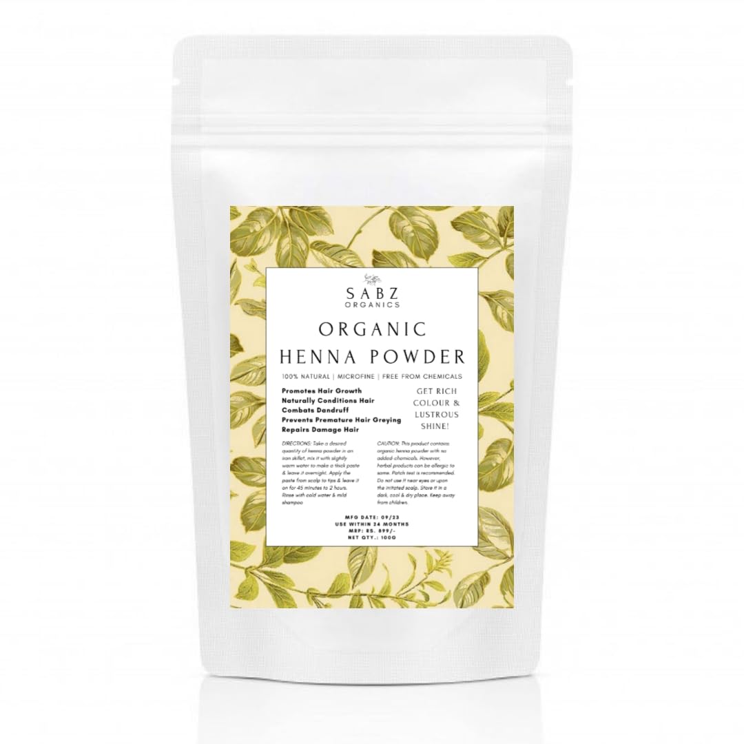 Sabz Organics Pure Natural Indigo & Herbal Henna Powder Combo - Ammonia-Free Hair Dye for Black & Brown Color | Promotes Strong, Smooth & Shiny Hair (100g Each) | Perfect for Natural Hair Coloring at Home, DIY Beauty Treatments & Chemical-Free Hair Care