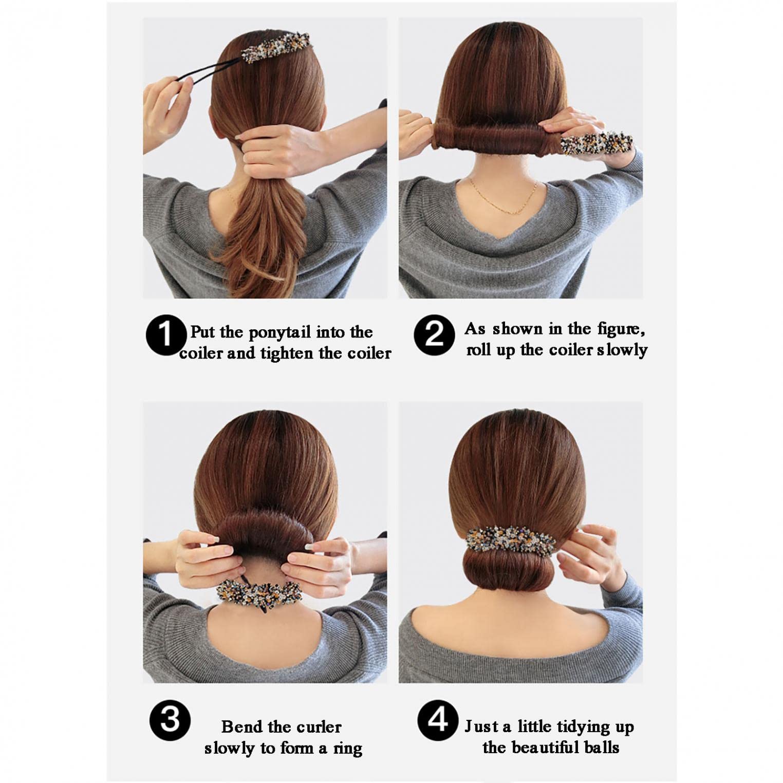 Rhinestone Hair Bun Maker - Elegant Hair Styling Tool for Women & Girls | Easy Donut Bun Maker with Rhinestone Hair Band | Perfect for Weddings, Parties & Daily Hairstyles | Navy Blue