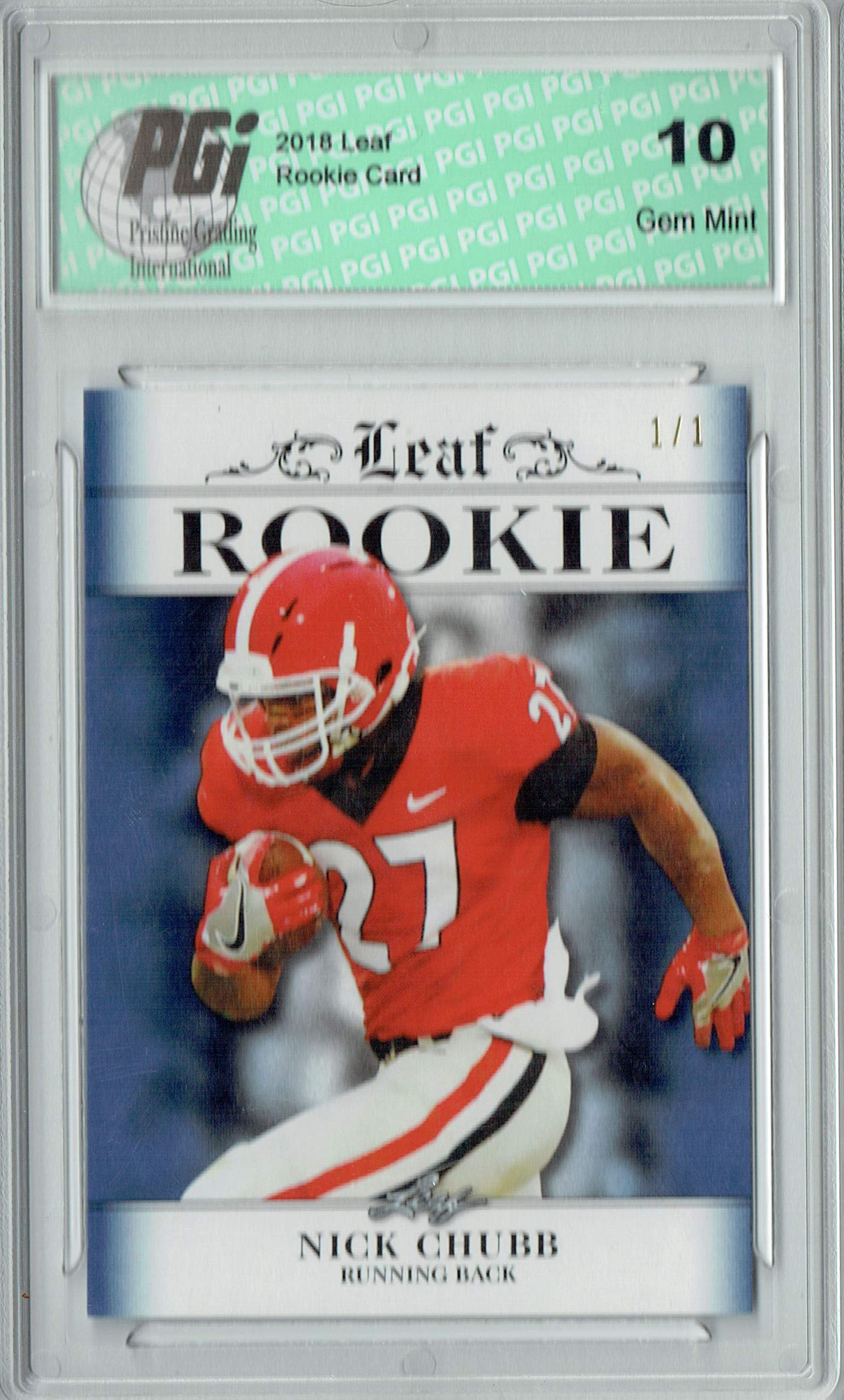 2018 Leaf Exclusive Nick Chubb #RA-11 Sapphire Blank Back 1/1 Rookie Card PGI 10 - Rare Collectible for Football Memorabilia & Sports Card Investment