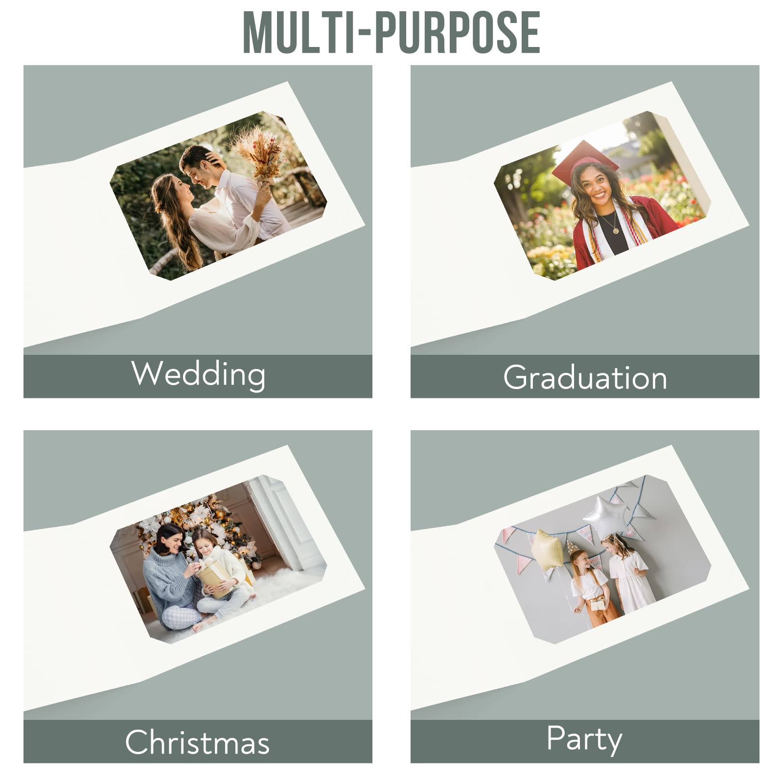 Golden State Art 25-Pack 4x6/5x7 Photo Folders - Ivory Cardboard Picture Frames & Paper Frame Cards for Greetings, Invitations, Graduation, Christmas, Wedding | Perfect for Scrapbooking, Memory Keeping & Special Event Decorations