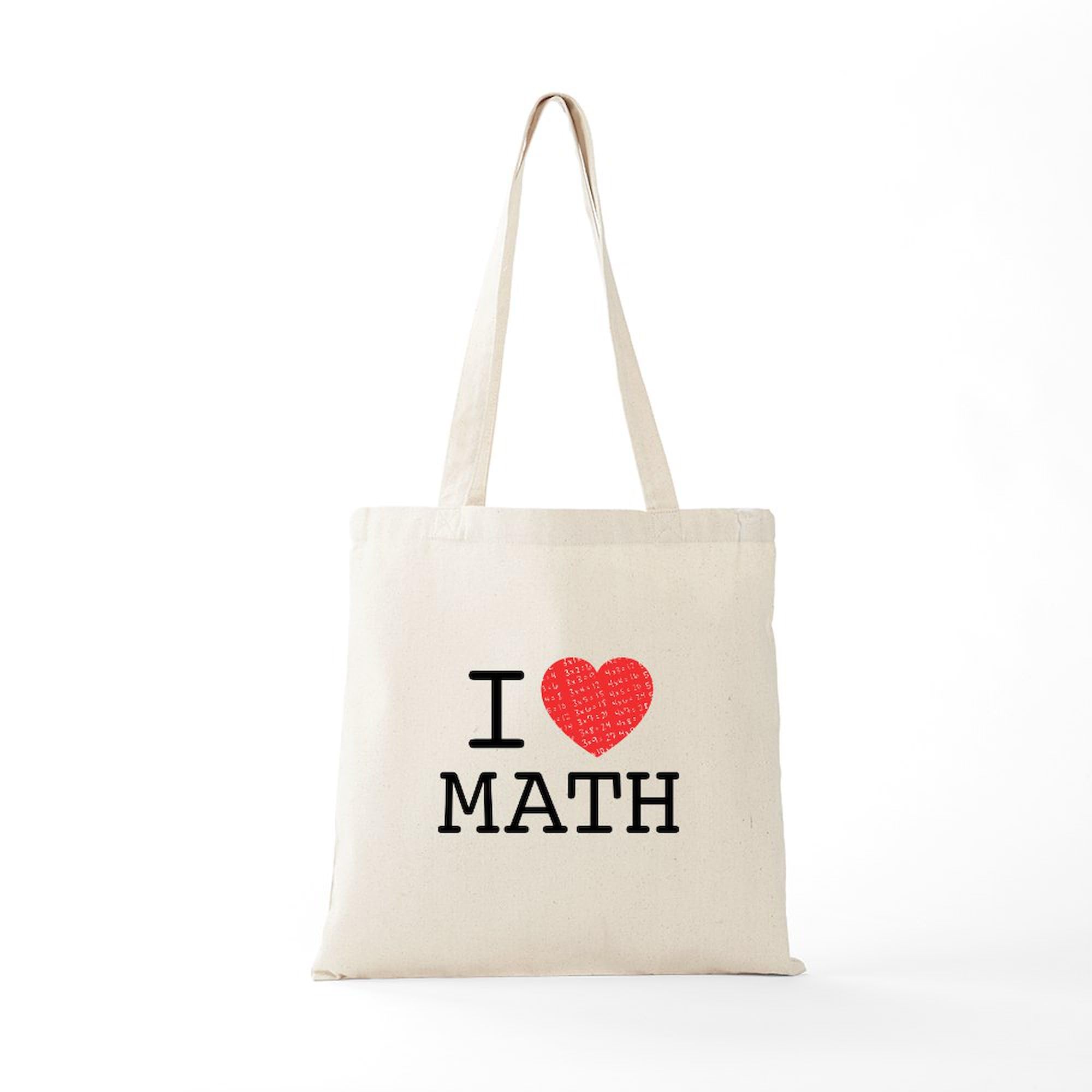I Heart Math Tote Bag - Natural Canvas Reusable Grocery Shopping Bag for School, Work & Eco-Friendly Lifestyle
