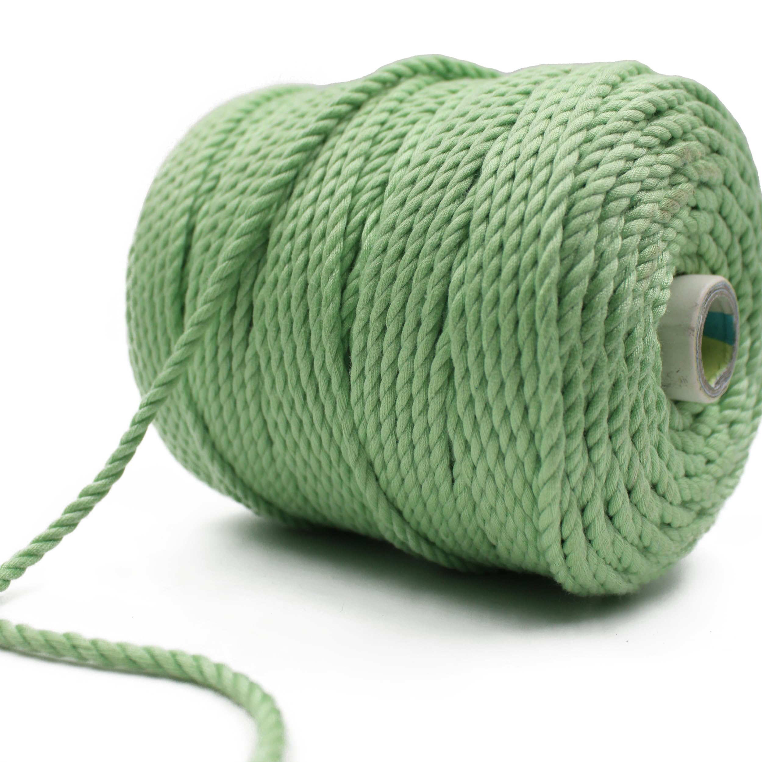 Bobbiny 3 Ply Twisted Macrame Cotton Cord - 4mm Thick, 10 Meter Roll - Natural Mint Green Dori Thread for DIY Wall Hangings, Plant Hangers, Jewelry Making & Home Decor Projects