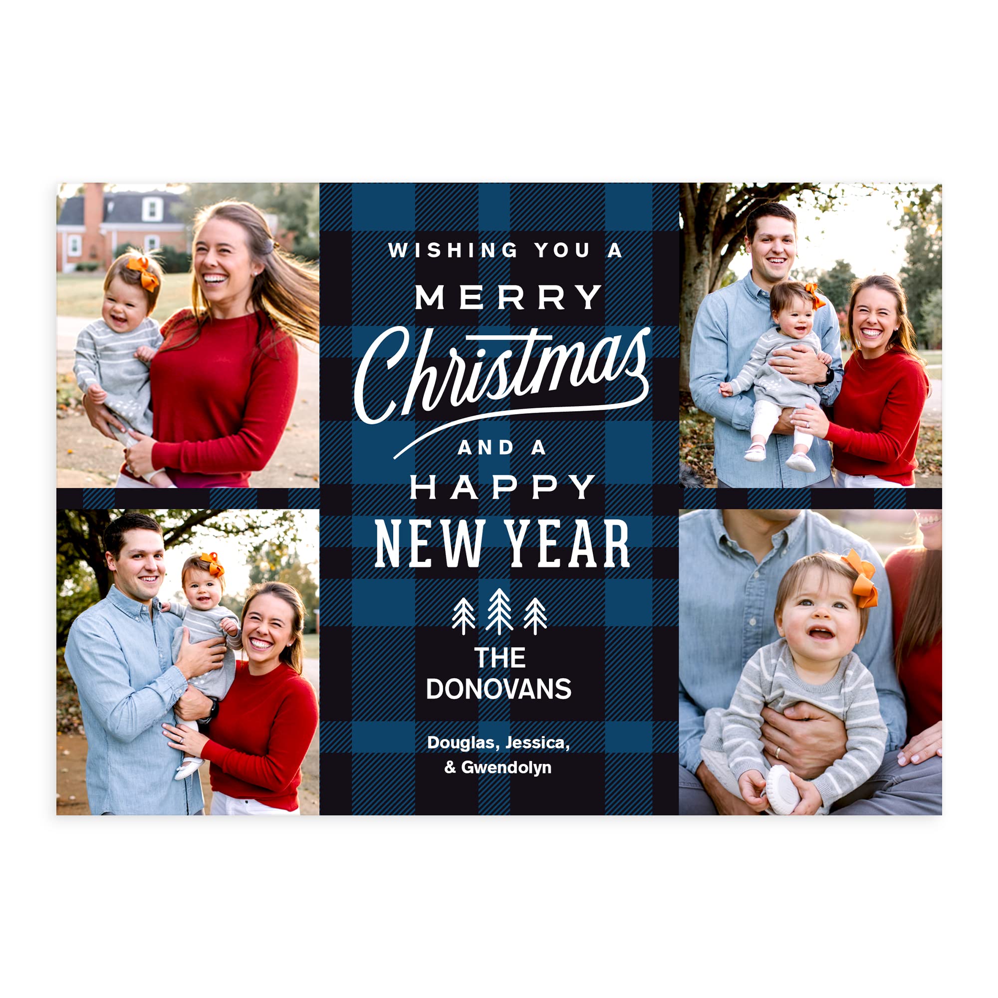 Personalized Photo Christmas Cards with Envelopes - Premium Quality 5x7 Holiday Greeting Cards for 2024 - Blue Plaid Design (100 Count) - Perfect for Family Photos, Holiday Wishes & Seasonal Greetings
